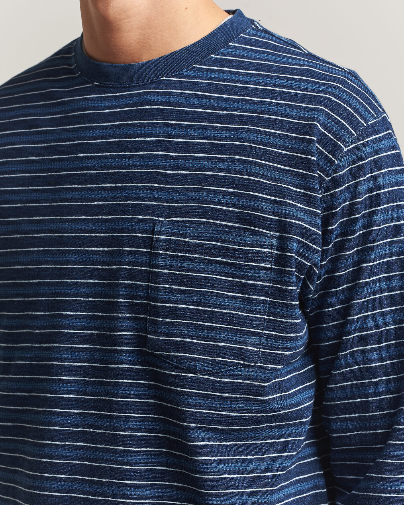 Hombres | Camisetas | BEAMS PLUS | Indigo Stripe LS T-Shirt Navy