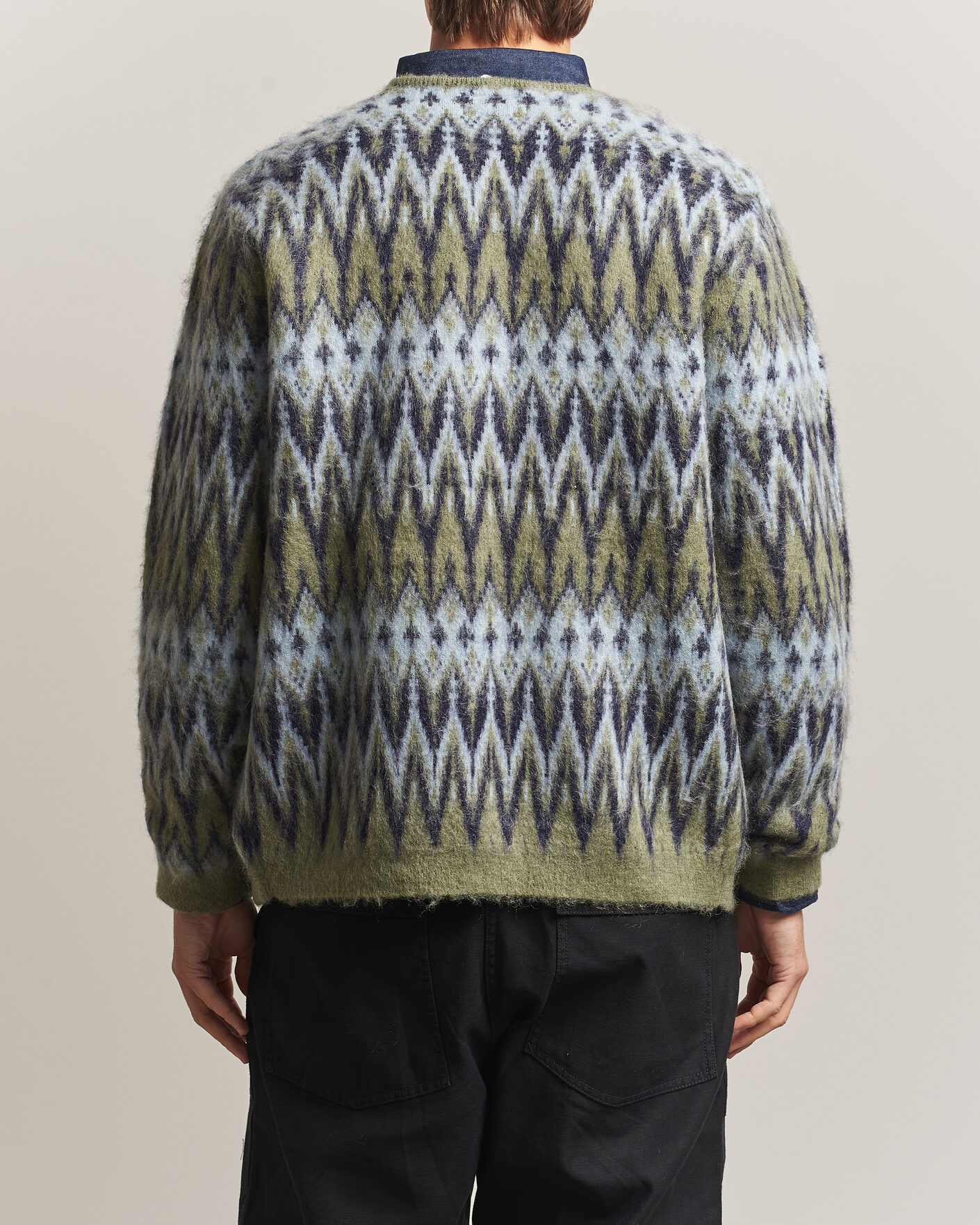 Hombres | Jerséis y prendas de punto | BEAMS PLUS | Chevron Jacquard Cardigan Green/Grey