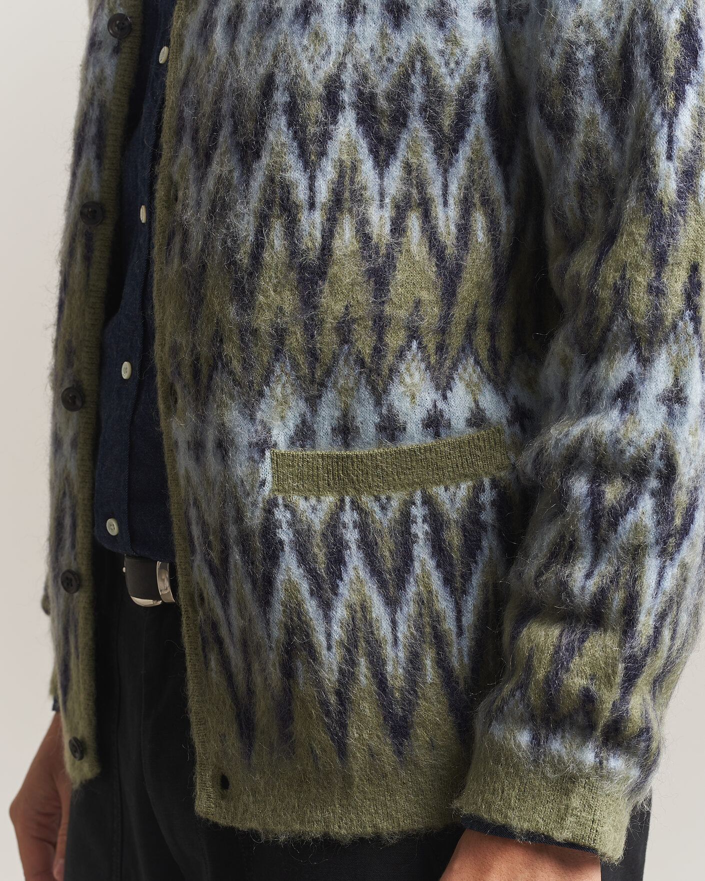 Hombres | Jerséis y prendas de punto | BEAMS PLUS | Chevron Jacquard Cardigan Green/Grey