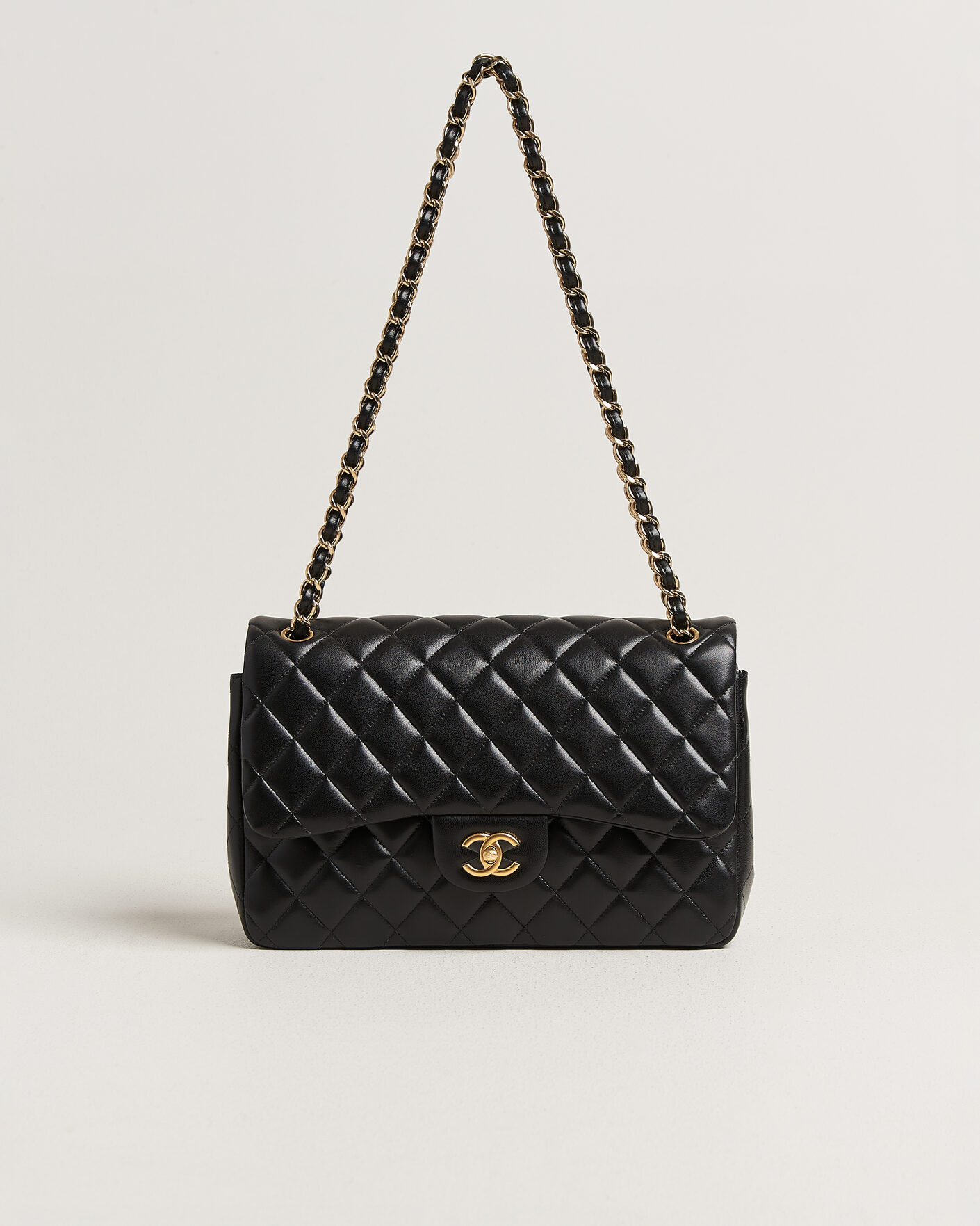 Hombres | Pre-Owned & Vintage Bags | Chanel Pre-Owned | Classic Jumbo Double Flap Bag Lambskin Black