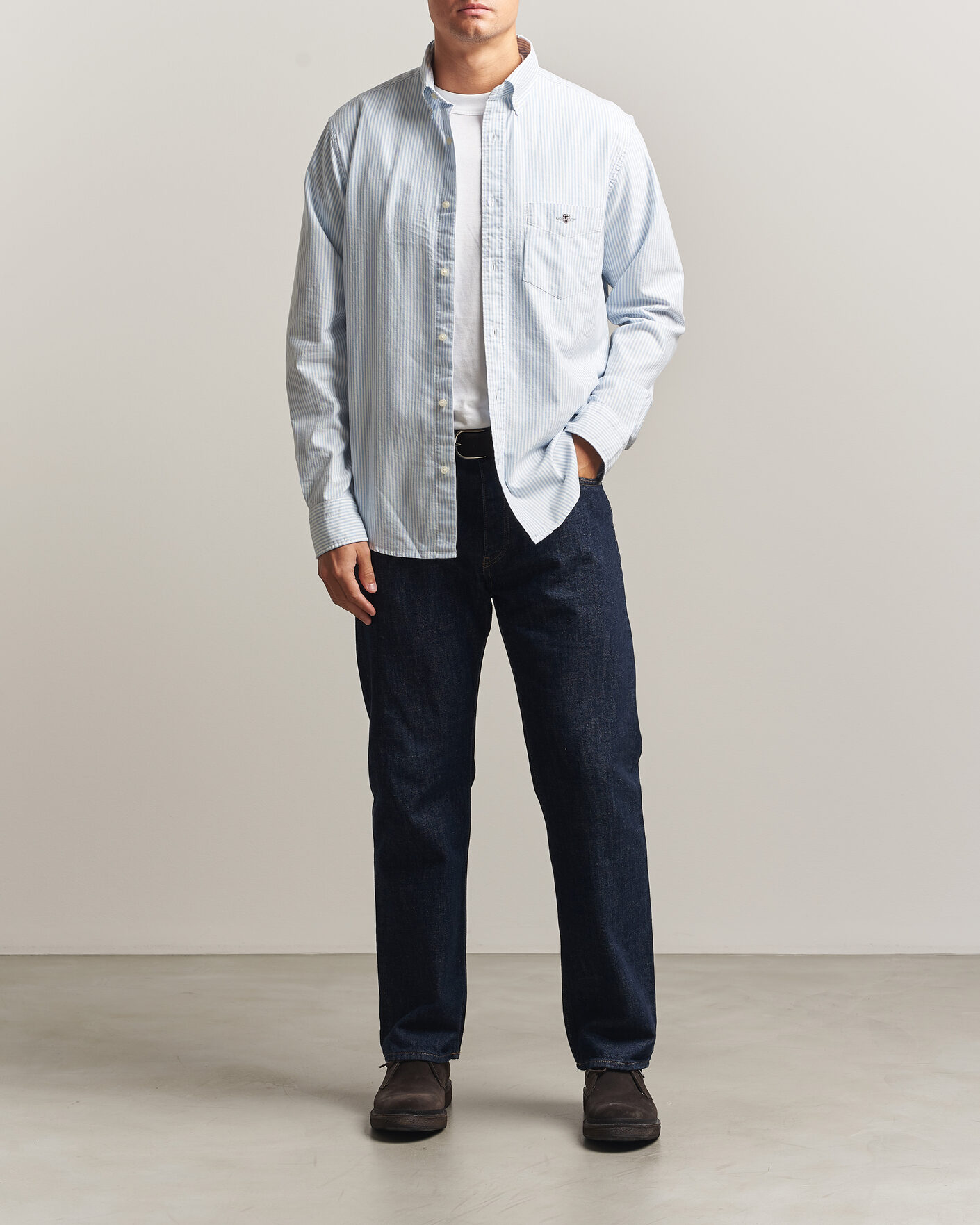 Hombres | Camisas | Gant | Regular Fit Striped Oxford Shirt College Blue