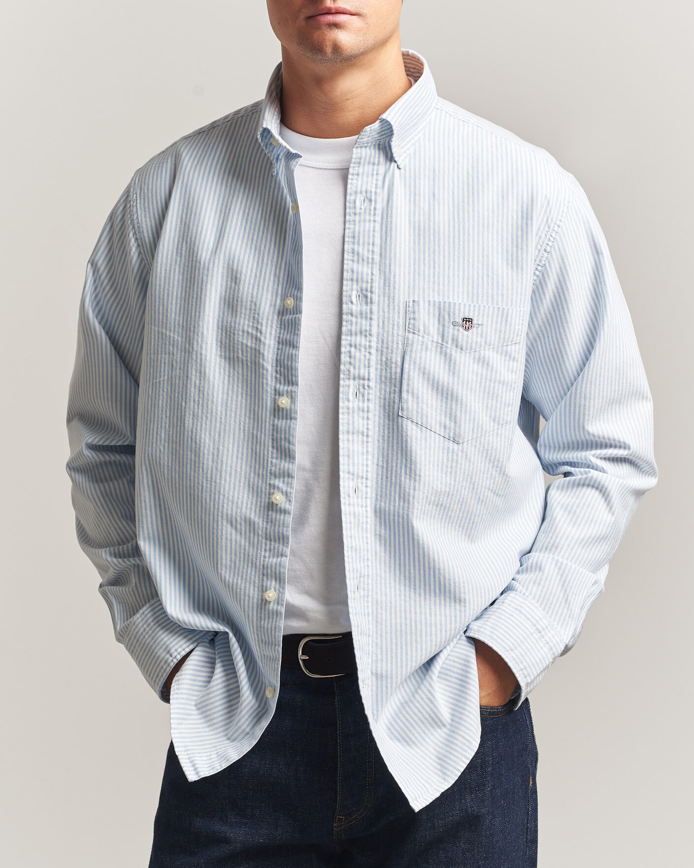 Hombres | Camisas | Gant | Regular Fit Striped Oxford Shirt College Blue