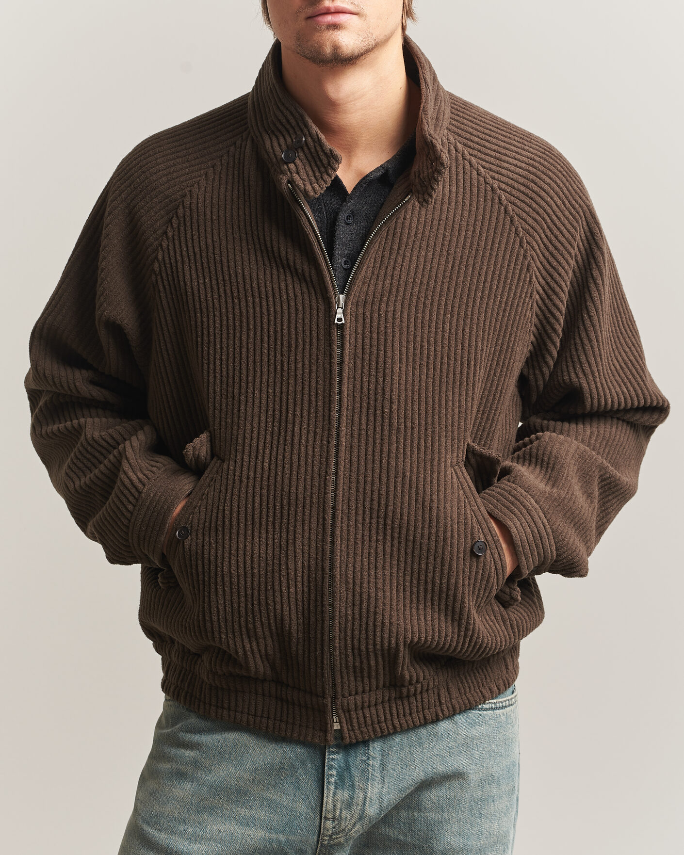 Hombres | Abrigos y chaquetas | Auralee | Wool Cashmere Corduroy Zip Jacket Smoky Brown