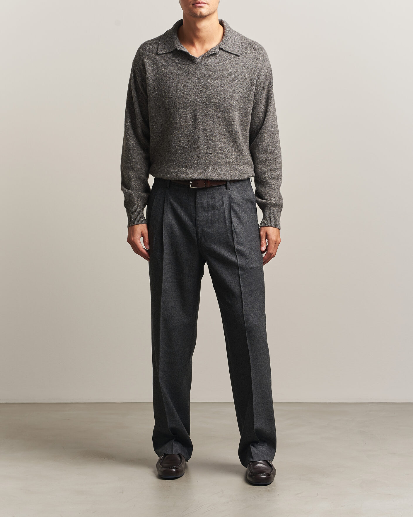 Hombres | Jerséis y prendas de punto | Auralee | Cashmere Nep Knit Polo Mix Gray