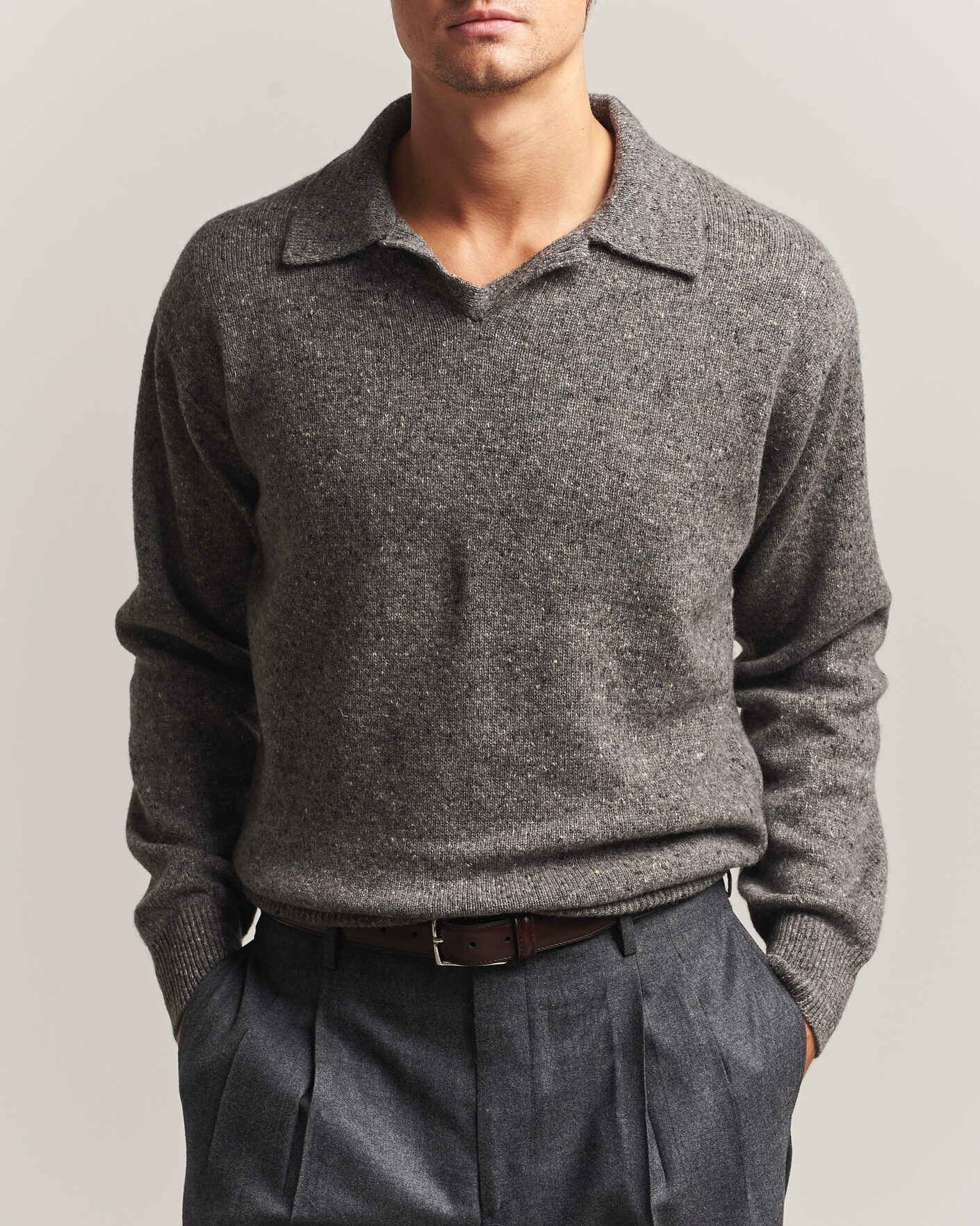 Hombres | Jerséis y prendas de punto | Auralee | Cashmere Nep Knit Polo Mix Gray