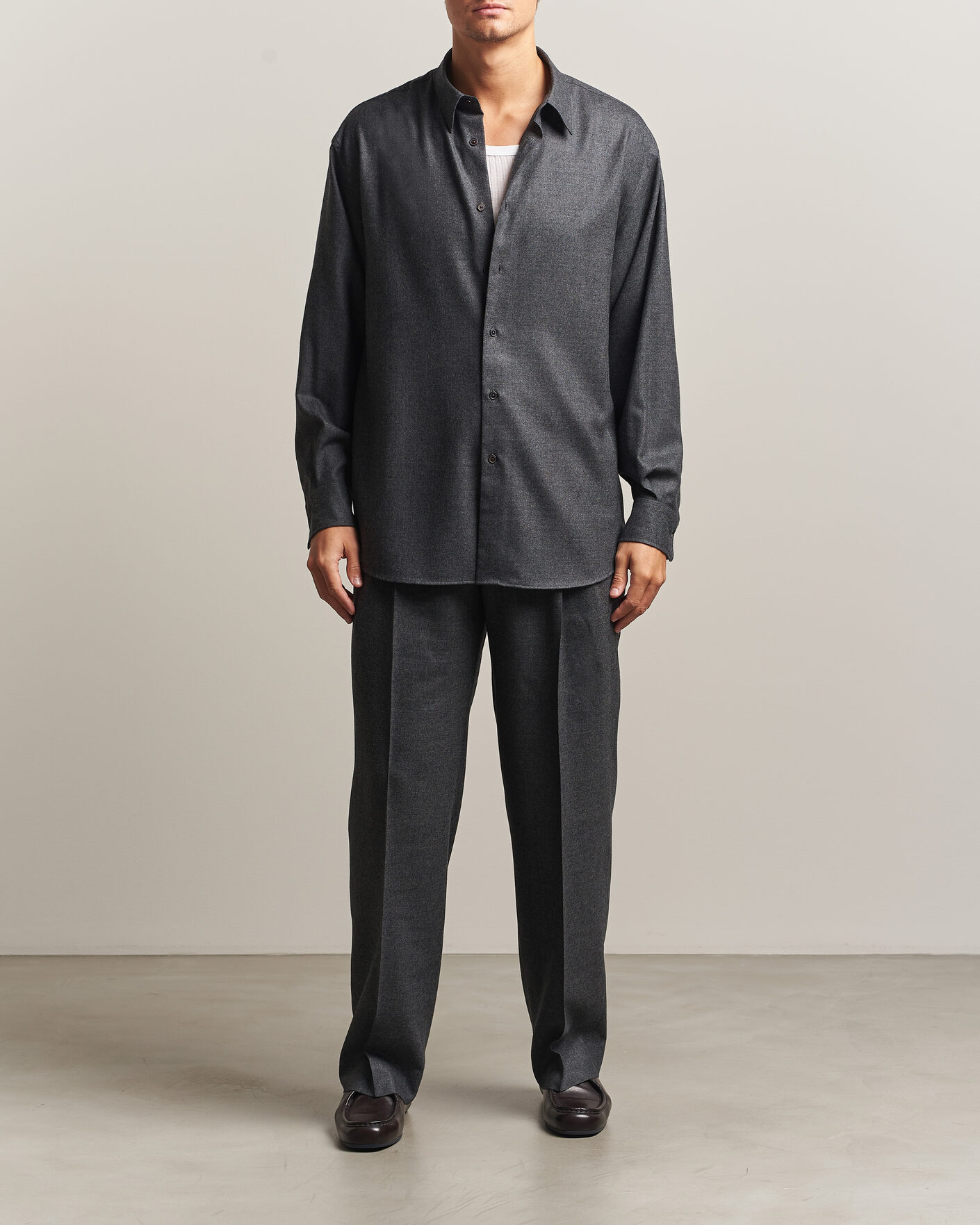 Hombres | Camisas | Auralee | Super Light Wool Shirt Charcoal