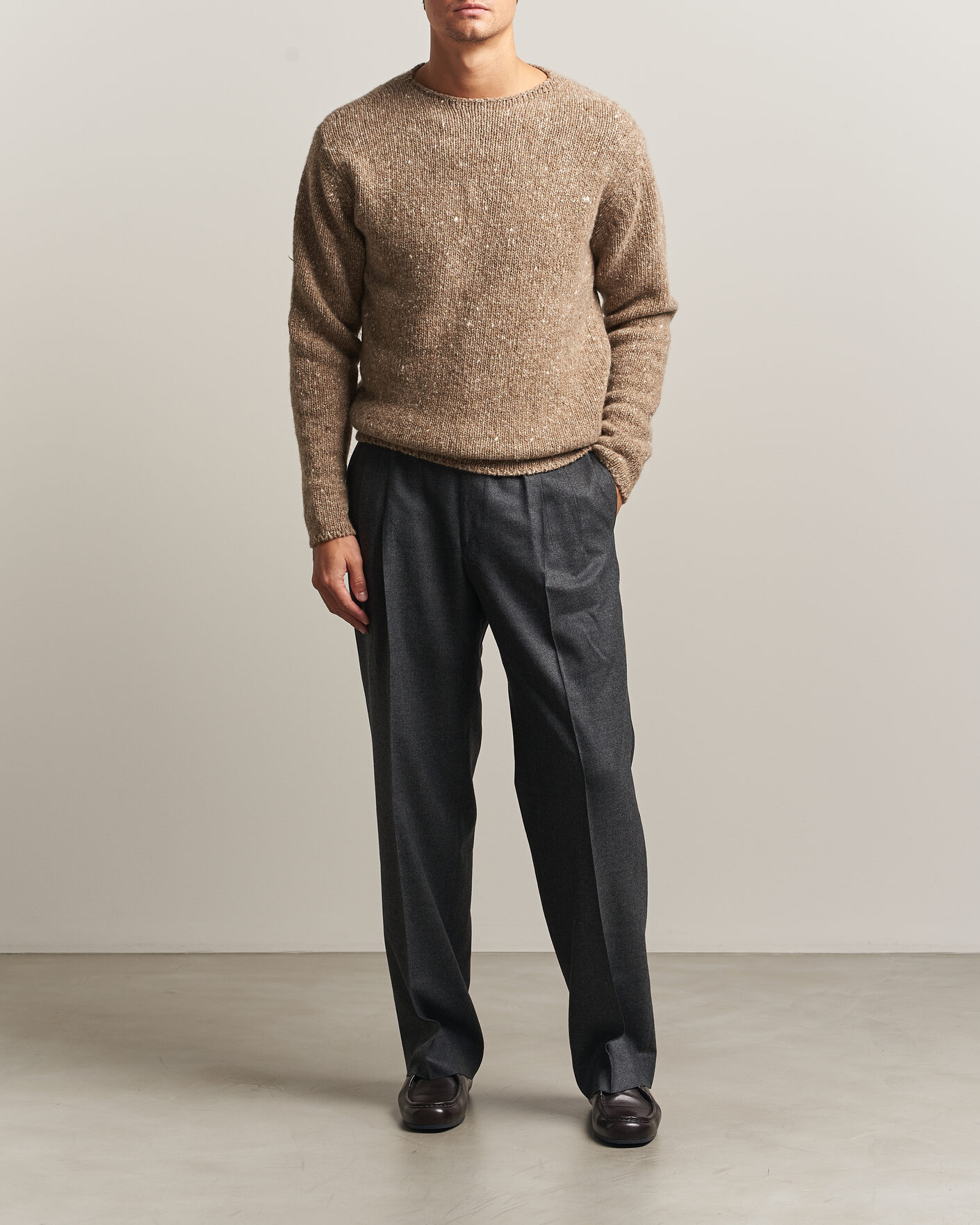 Hombres | Jerséis y prendas de punto | Auralee | Homespun Tweed Knit Pullover Top Brown
