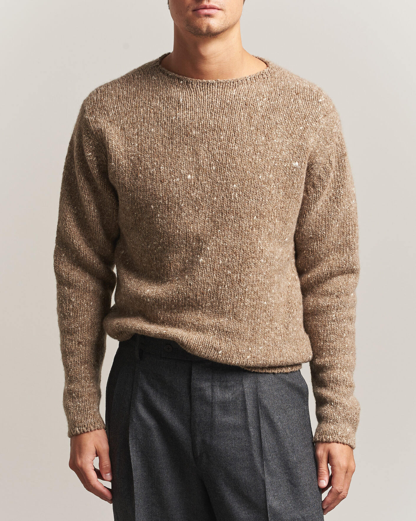 Hombres | Jerséis y prendas de punto | Auralee | Homespun Tweed Knit Pullover Top Brown