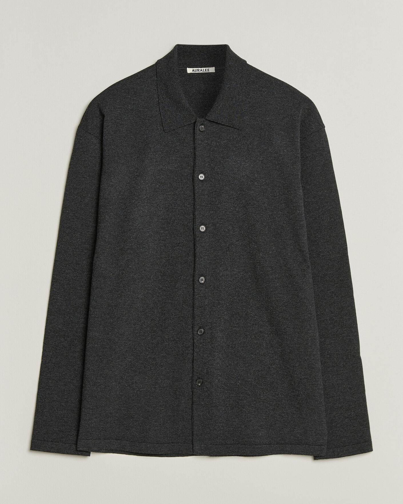 Hombres | Jerséis y prendas de punto | Auralee | High Twist Wool Knit Shirt Cardigan Charcoal