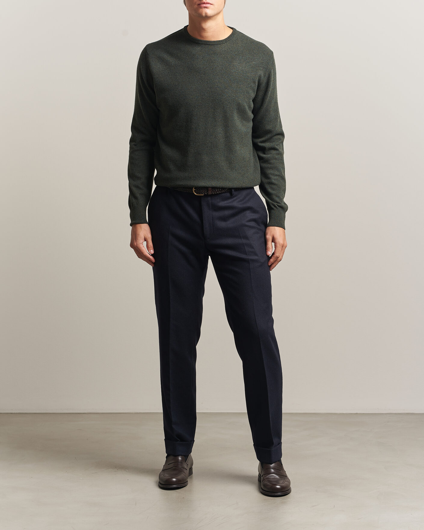 Hombres | Jerséis y prendas de punto | Morgano | Wool/Cashmere Crewneck Dark Green