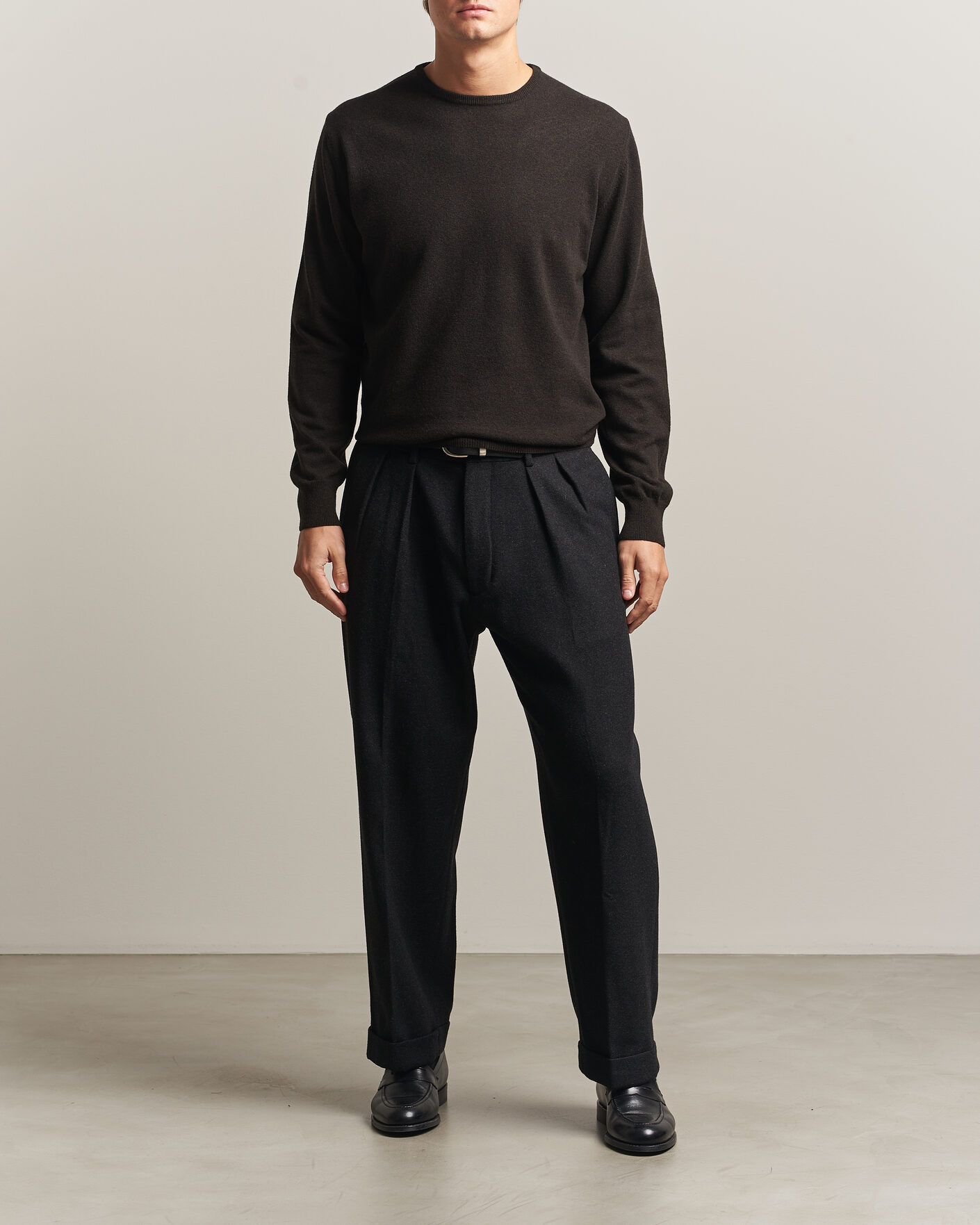 Hombres | Jerséis y prendas de punto | Morgano | Wool/Cashmere Crewneck Dark Brown
