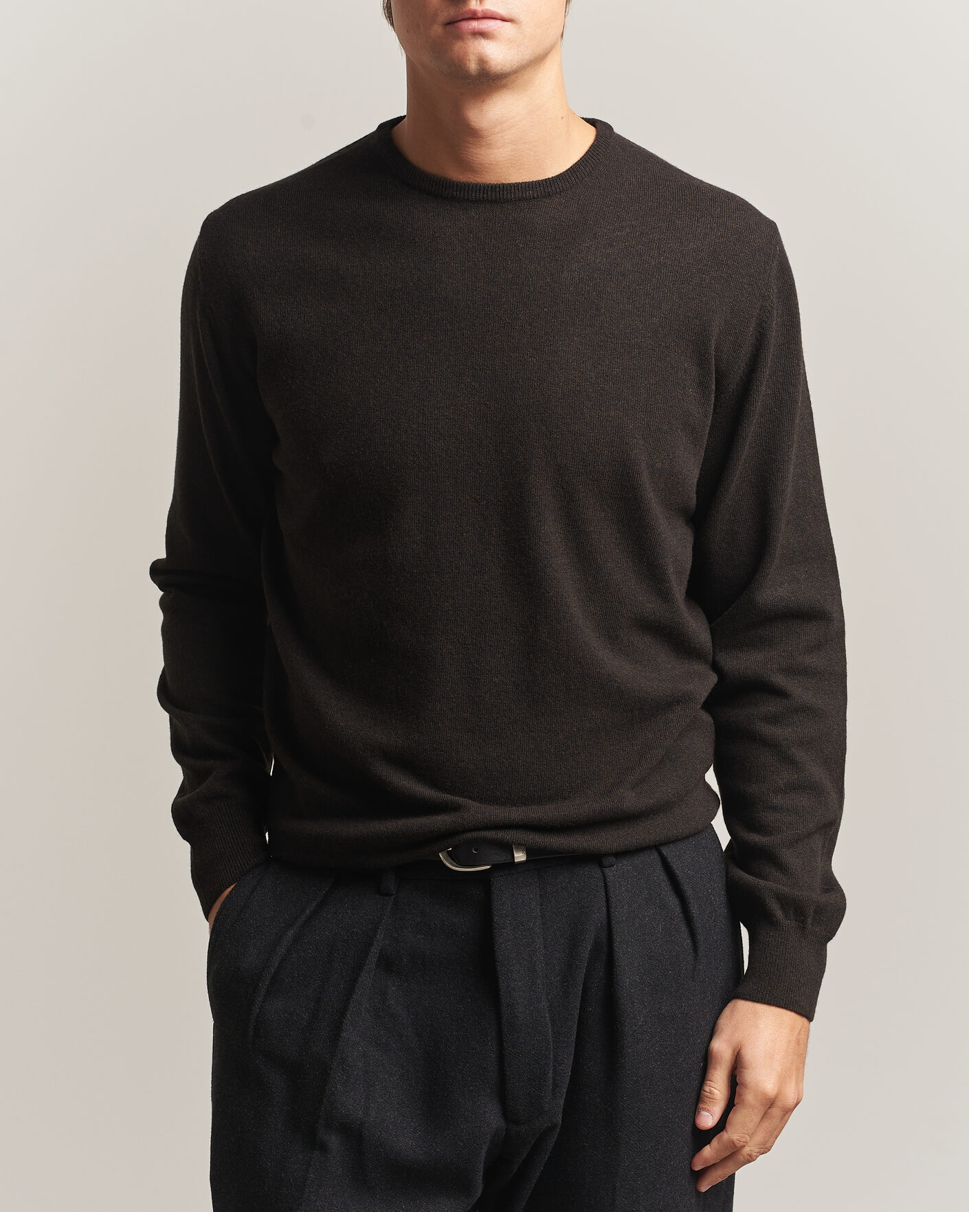 Hombres | Jerséis y prendas de punto | Morgano | Wool/Cashmere Crewneck Dark Brown