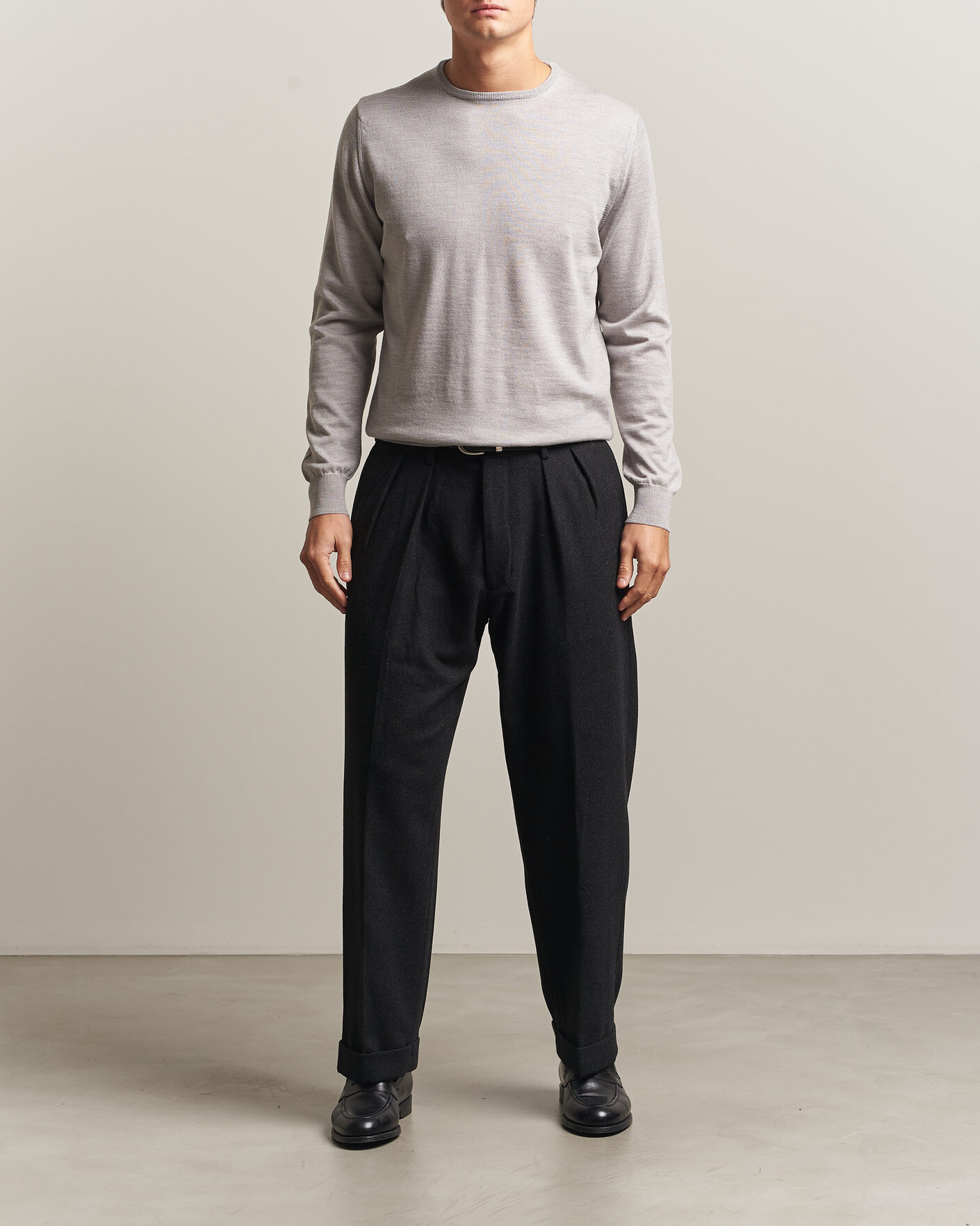 Hombres | Jerséis y prendas de punto | Morgano | Extra Fine Merino Wool Crewneck Light Grey