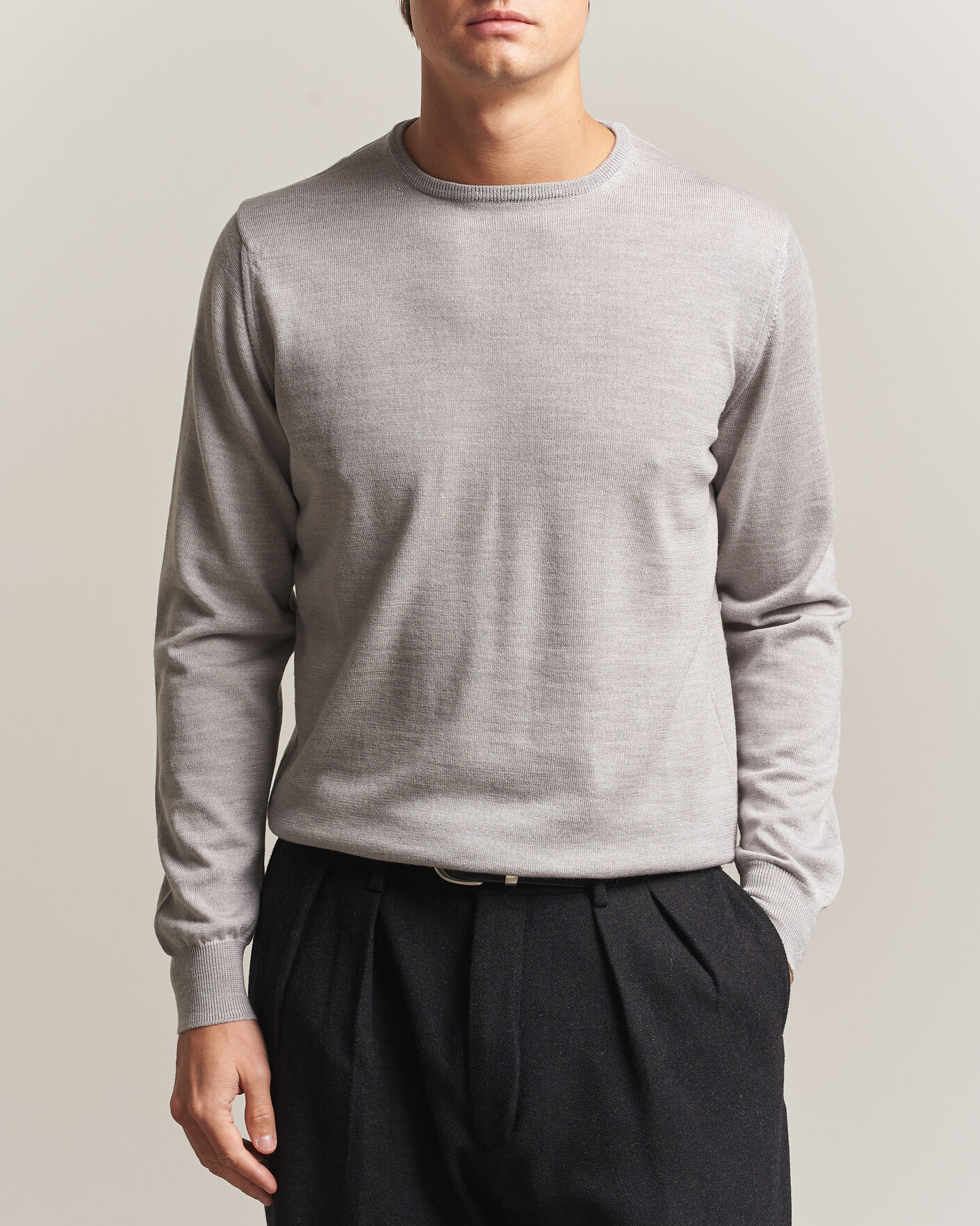 Hombres | Jerséis y prendas de punto | Morgano | Extra Fine Merino Wool Crewneck Light Grey