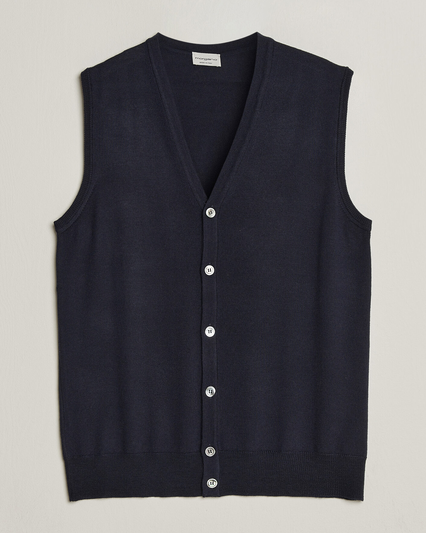 Hombres | Jerséis y prendas de punto | Morgano | Extra Fine Merino Wool Sleevles Cardigan Vest Navy