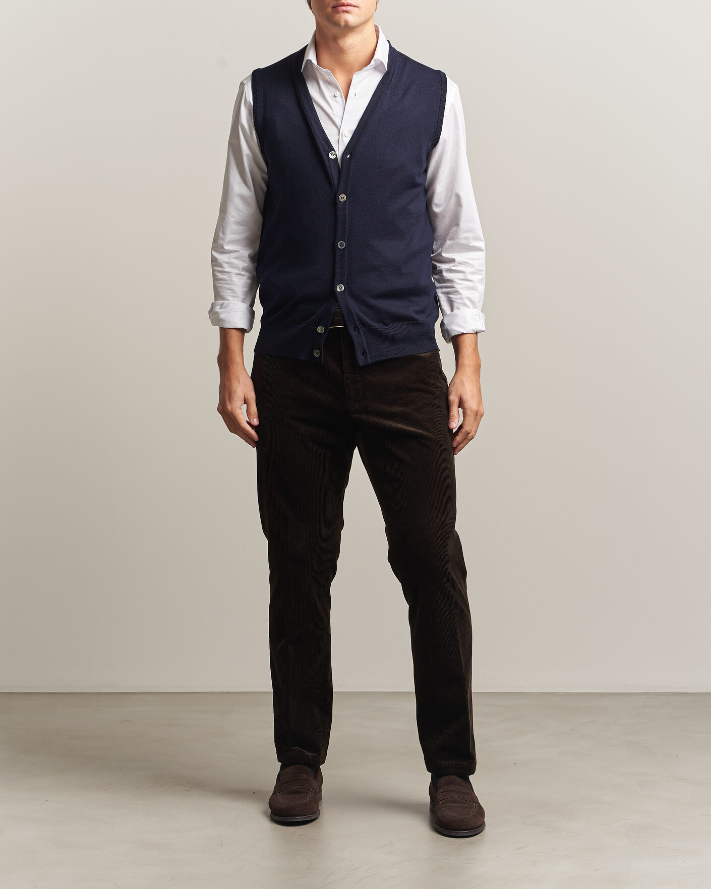 Hombres | Jerséis y prendas de punto | Morgano | Extra Fine Merino Wool Sleevles Cardigan Vest Navy