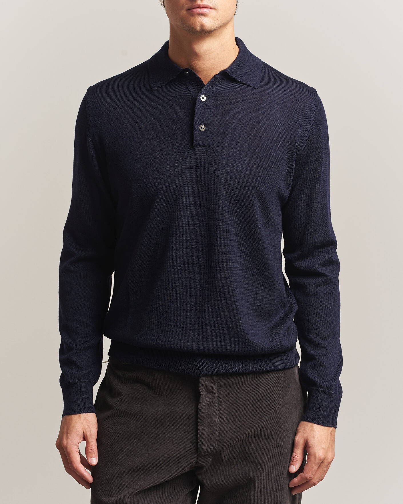 Hombres | Jerséis y prendas de punto | Morgano | Extra Fine Merino Wool Polo Navy