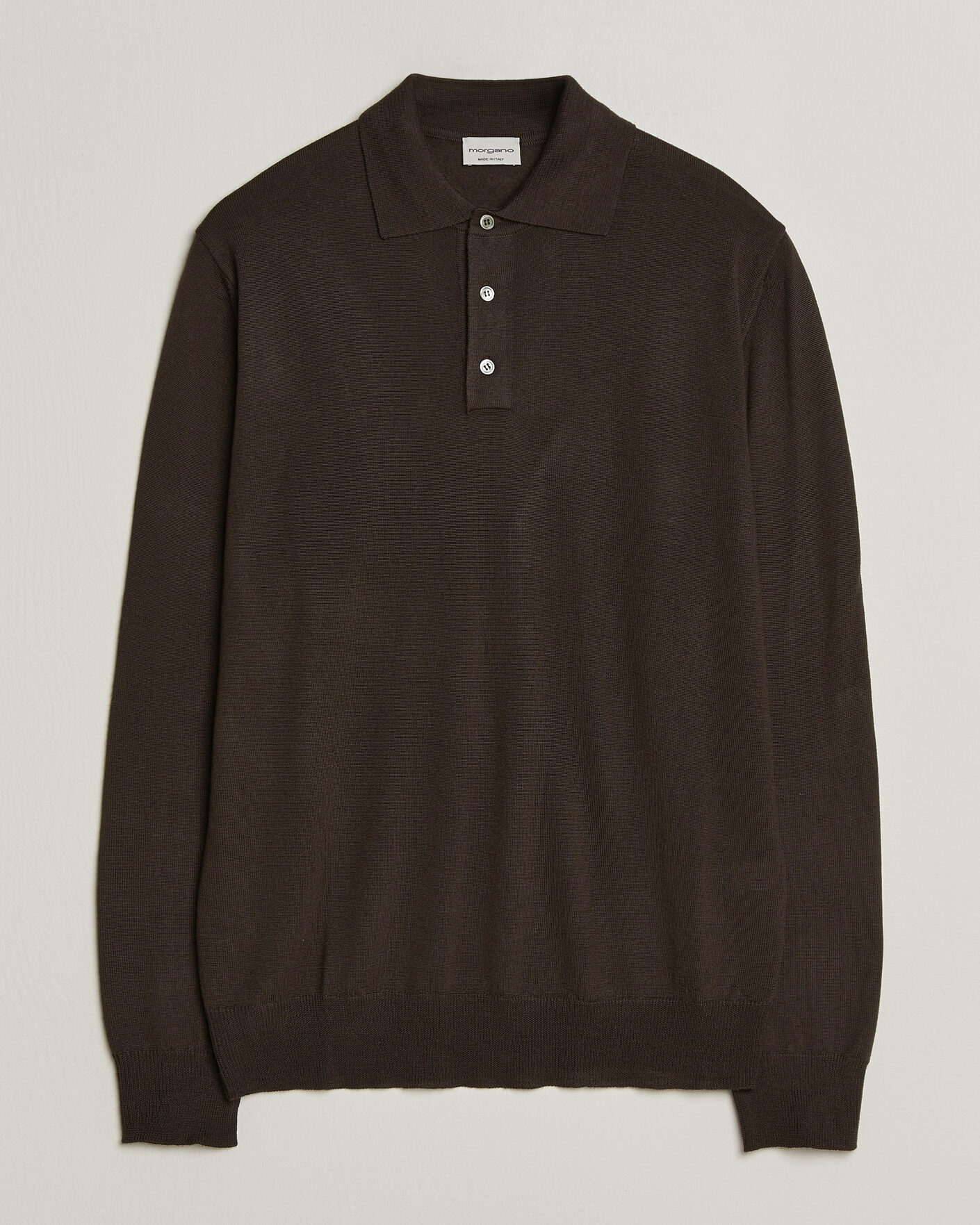 Hombres | Jerséis y prendas de punto | Morgano | Extra Fine Merino Wool Polo Dark Brown