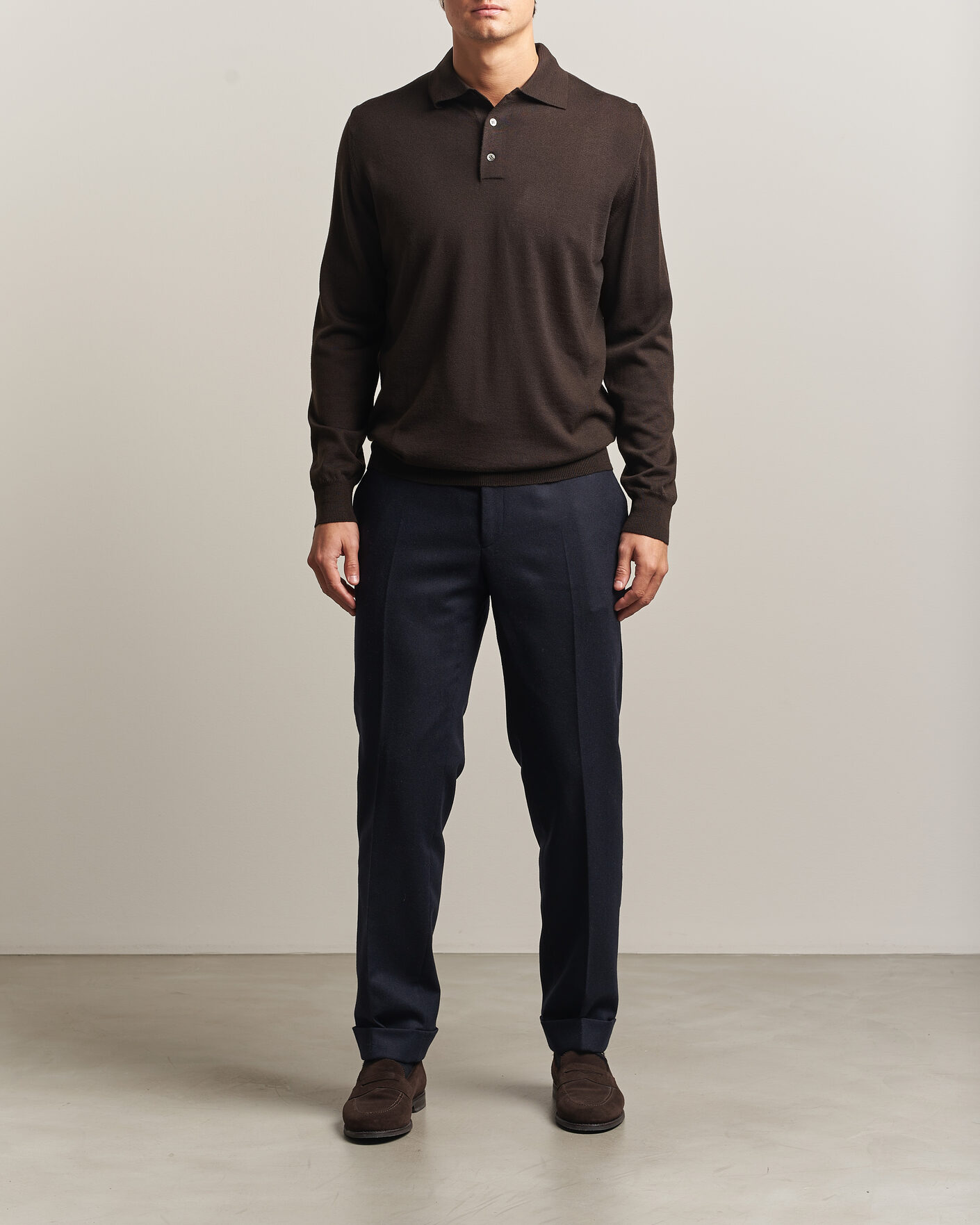 Hombres | Jerséis y prendas de punto | Morgano | Extra Fine Merino Wool Polo Dark Brown
