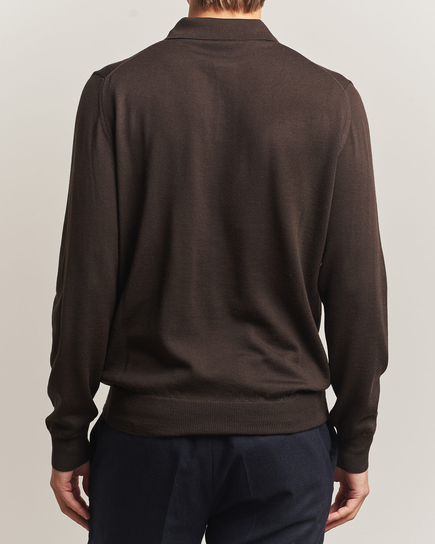 Hombres | Jerséis y prendas de punto | Morgano | Extra Fine Merino Wool Polo Dark Brown