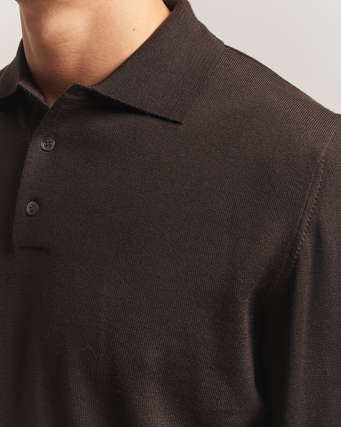 Hombres | Jerséis y prendas de punto | Morgano | Extra Fine Merino Wool Polo Dark Brown