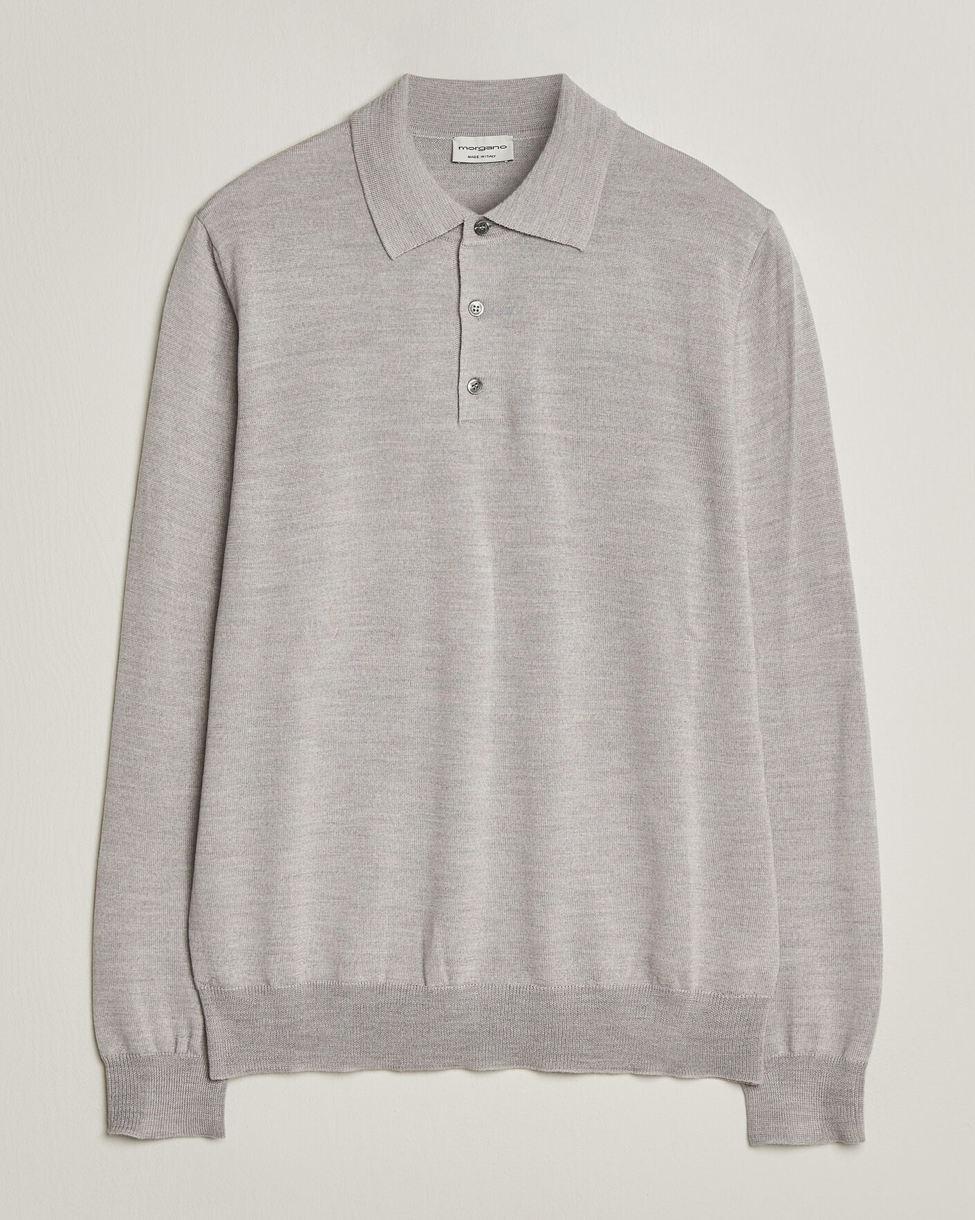 Hombres | Jerséis y prendas de punto | Morgano | Extra Fine Merino Wool Polo Light Grey