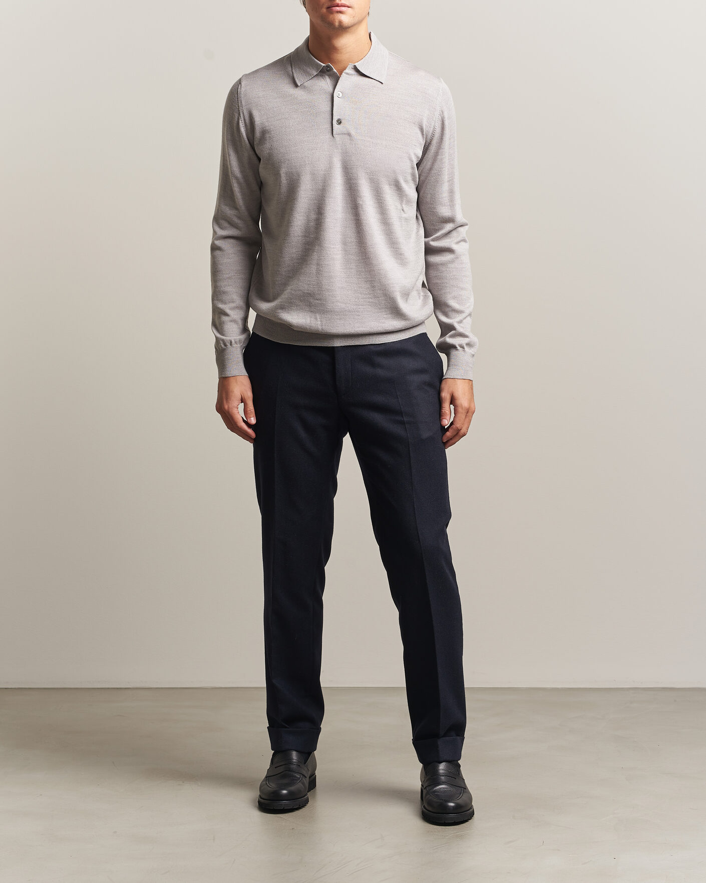 Hombres | Jerséis y prendas de punto | Morgano | Extra Fine Merino Wool Polo Light Grey