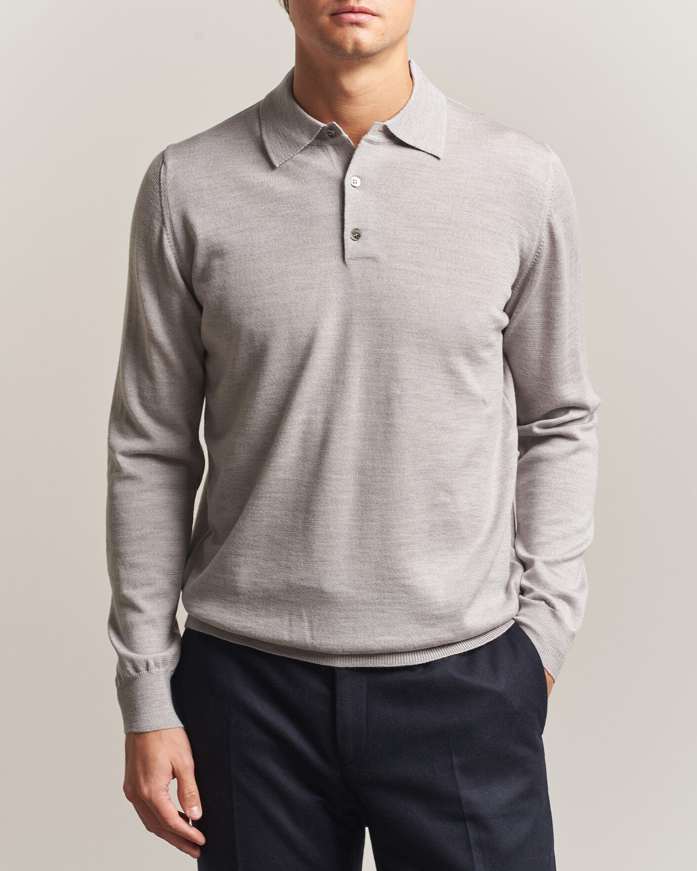 Hombres | Jerséis y prendas de punto | Morgano | Extra Fine Merino Wool Polo Light Grey