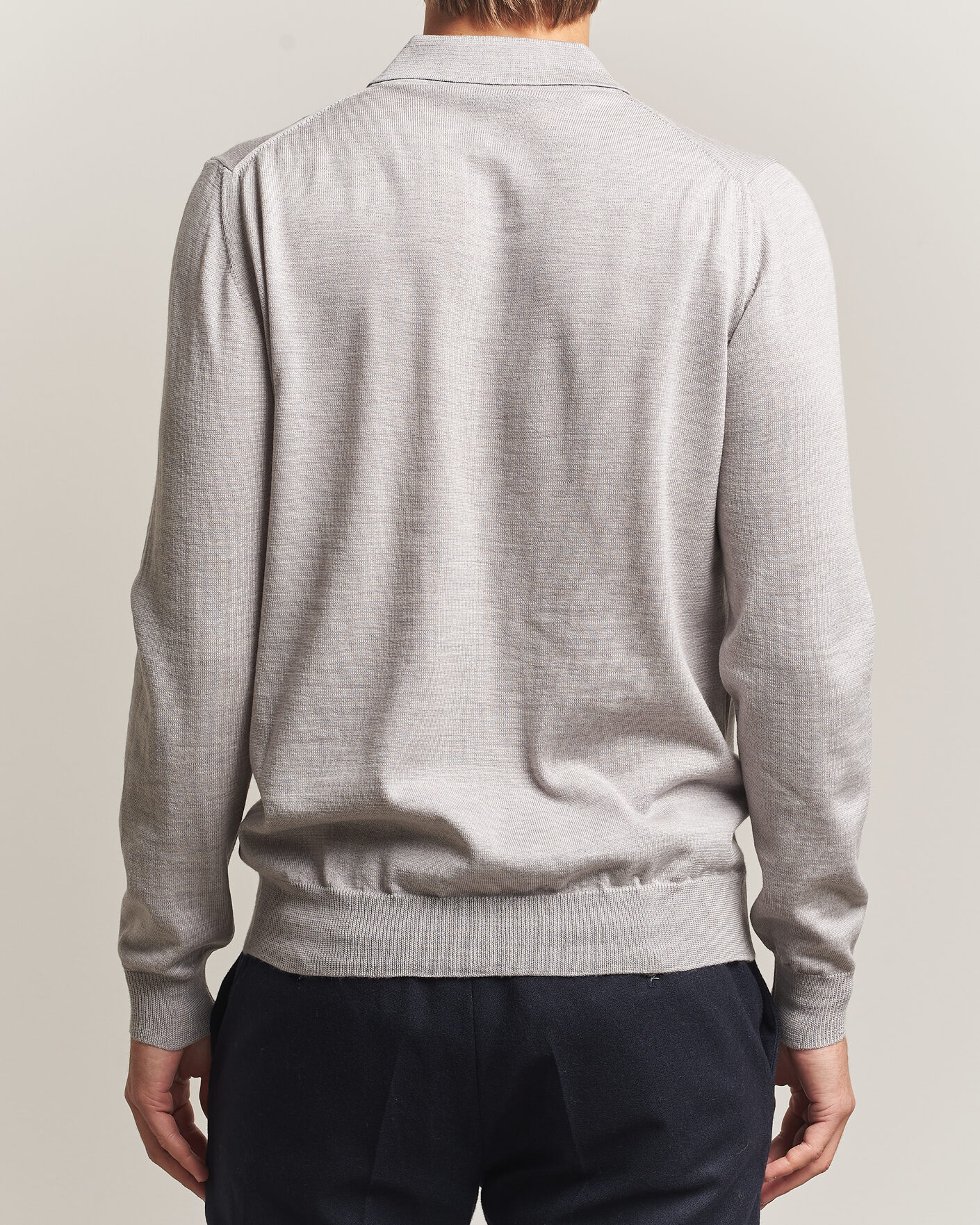 Hombres | Jerséis y prendas de punto | Morgano | Extra Fine Merino Wool Polo Light Grey