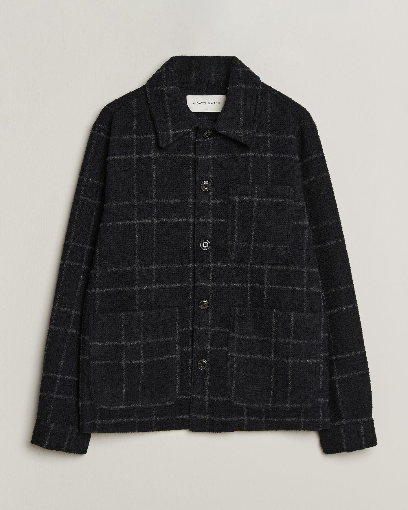 Hombres | Camisas | A Day's March | Algot Wool Checked Overshirt Navy