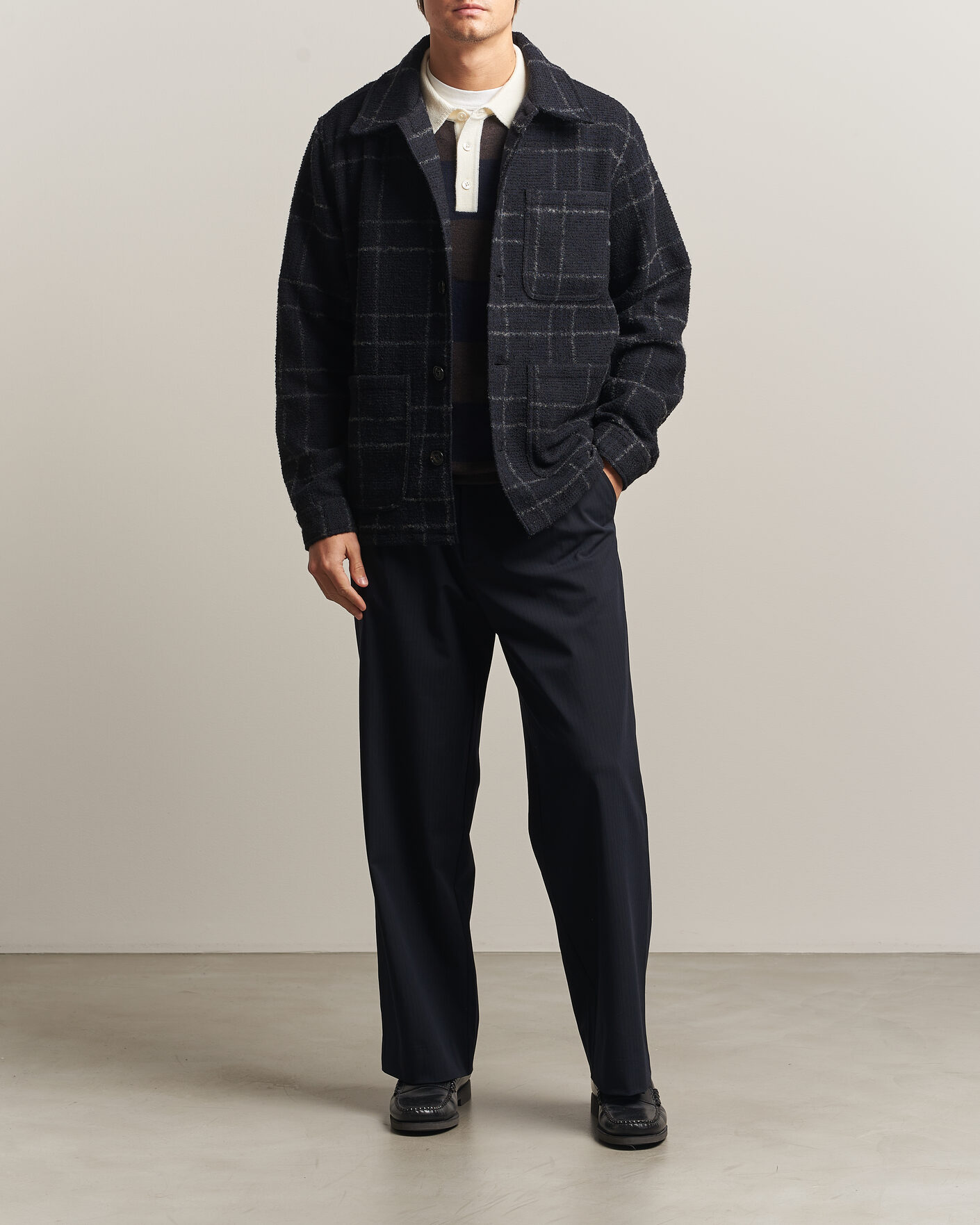 Hombres | Camisas | A Day's March | Algot Wool Checked Overshirt Navy