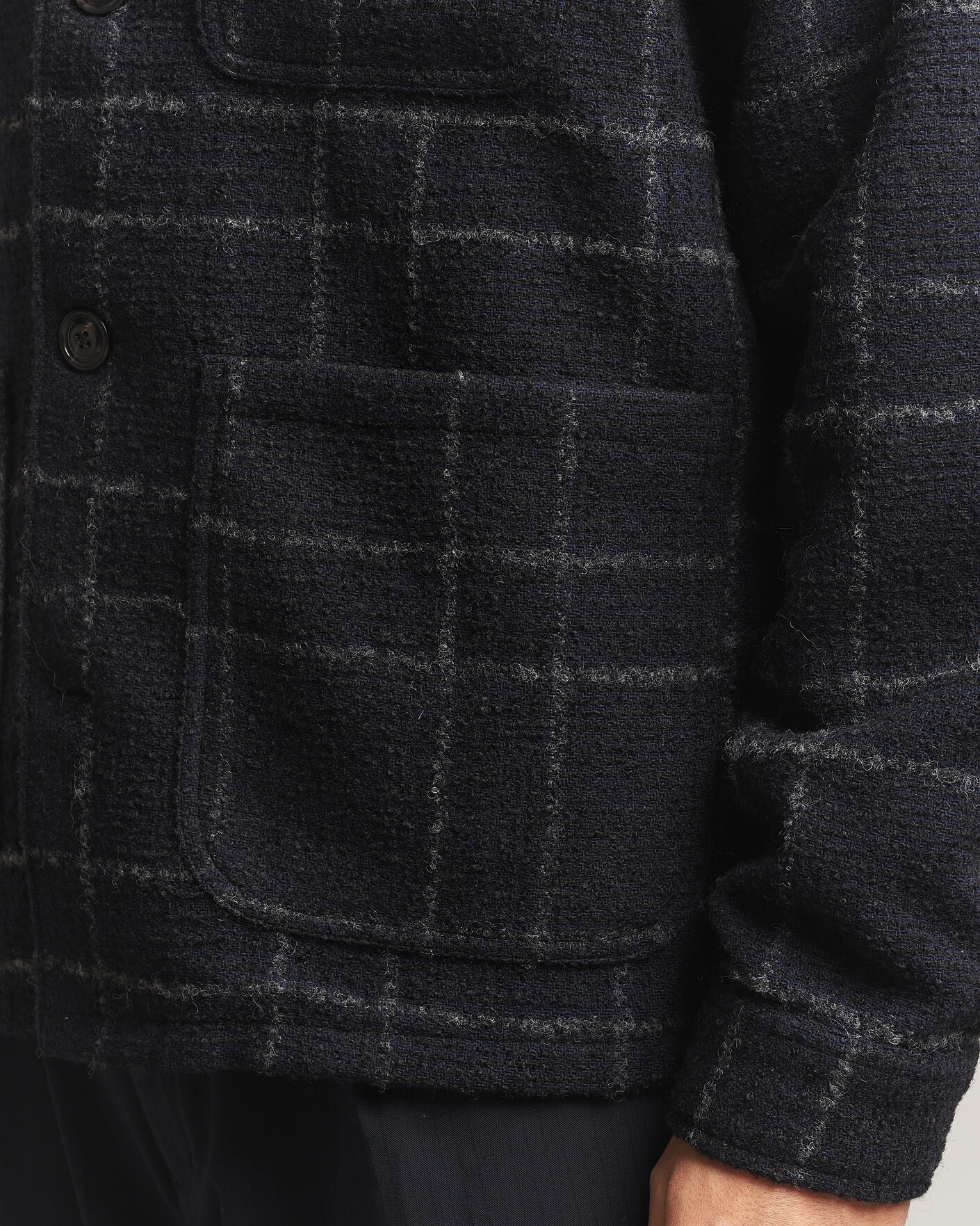 Hombres | Camisas | A Day's March | Algot Wool Checked Overshirt Navy