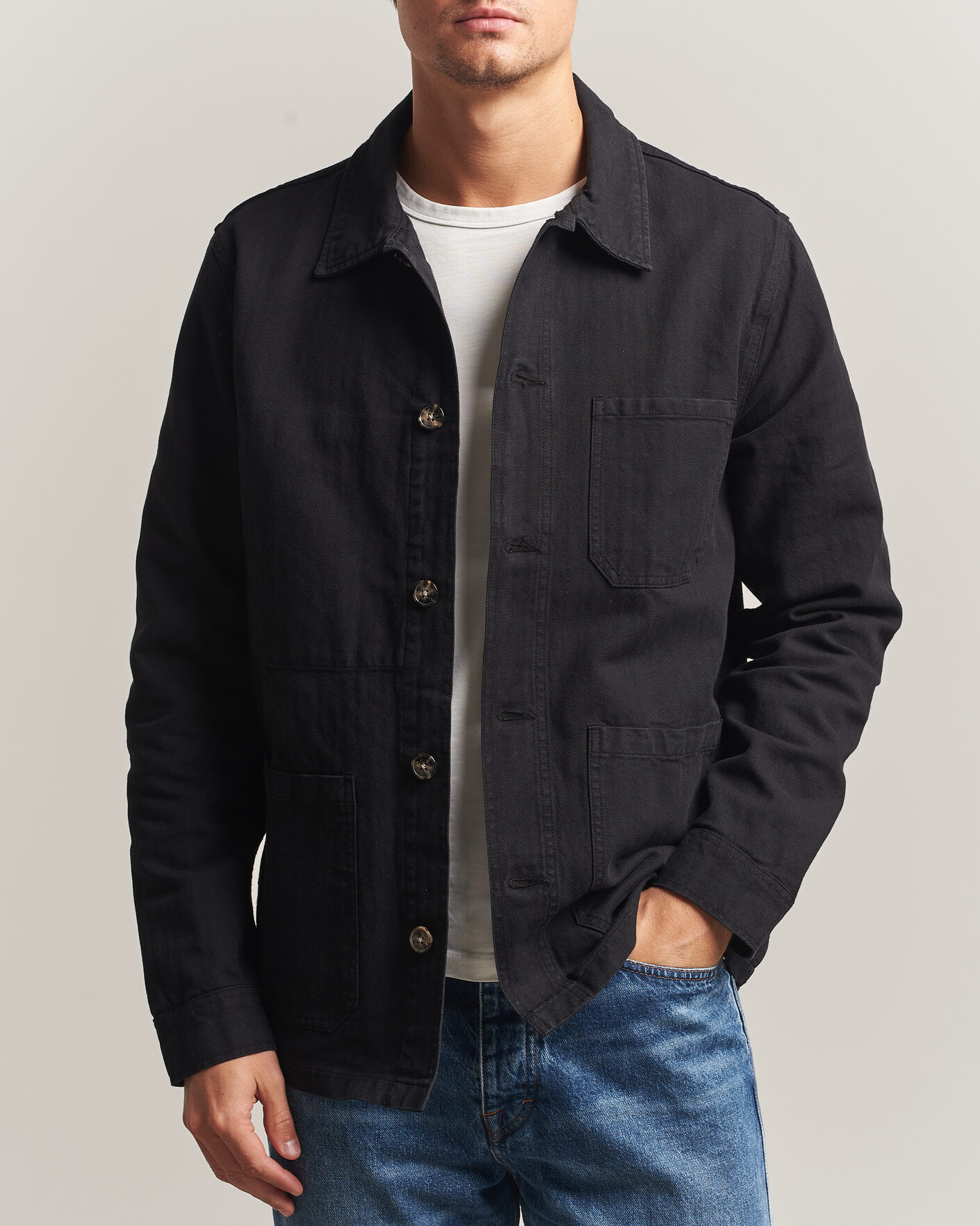 Hombres | Camisas | A Day's March | Original Herringbone Overshirt Black
