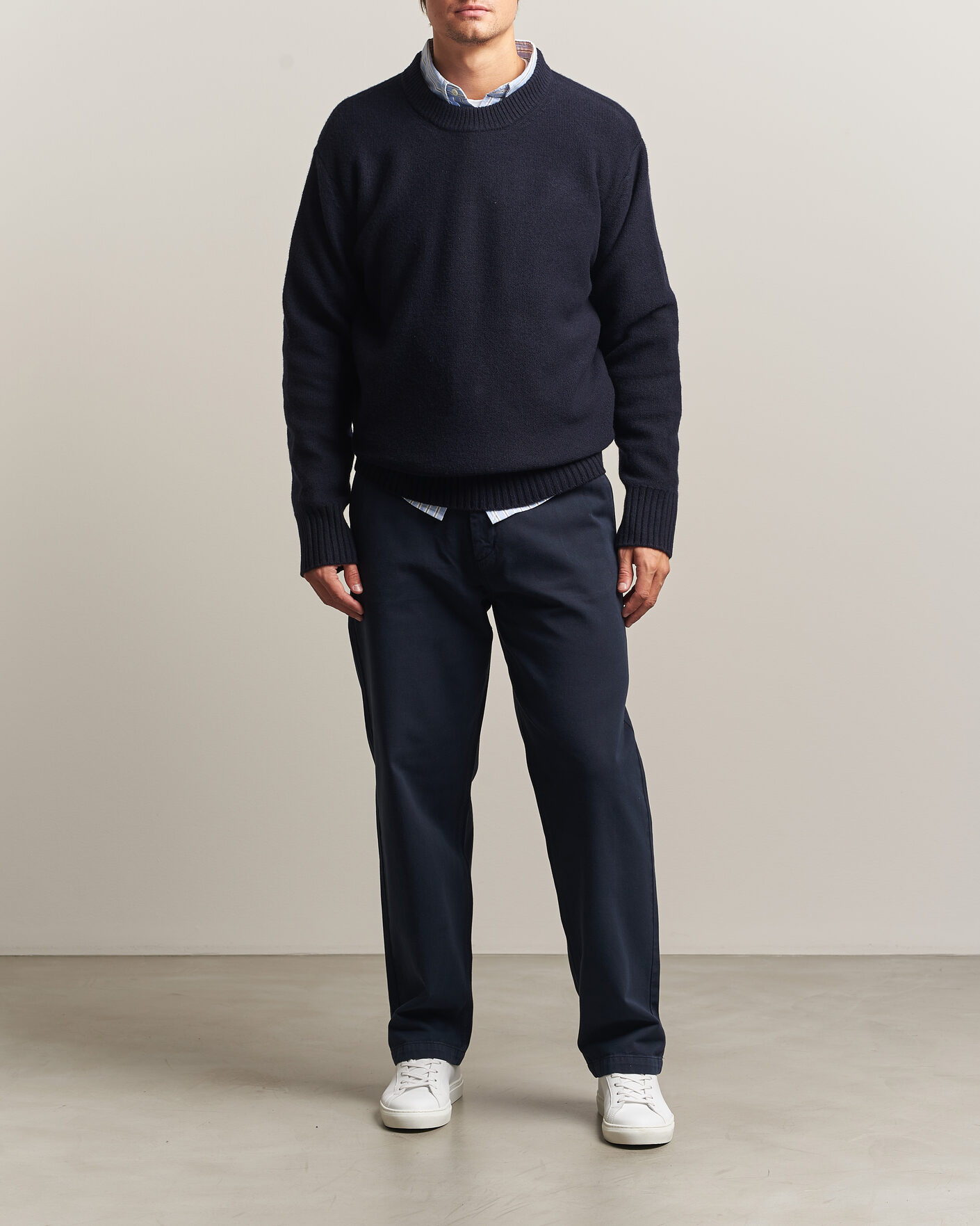 Hombres | Jerséis y prendas de punto | A Day's March | Tietar Boiled Merino Sweater Navy