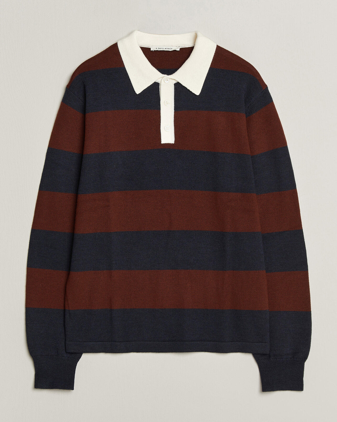 Hombres | Jerséis y prendas de punto | A Day's March | Kenny Striped Merino Rugby Sweater Rust/Navy