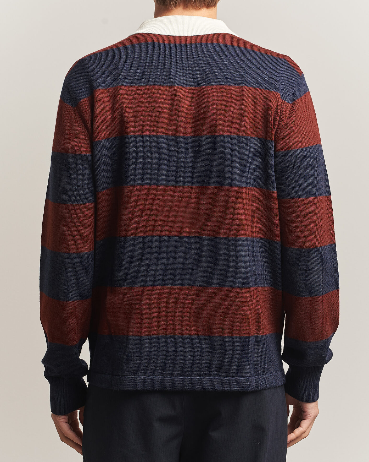 Hombres | Jerséis y prendas de punto | A Day's March | Kenny Striped Merino Rugby Sweater Rust/Navy