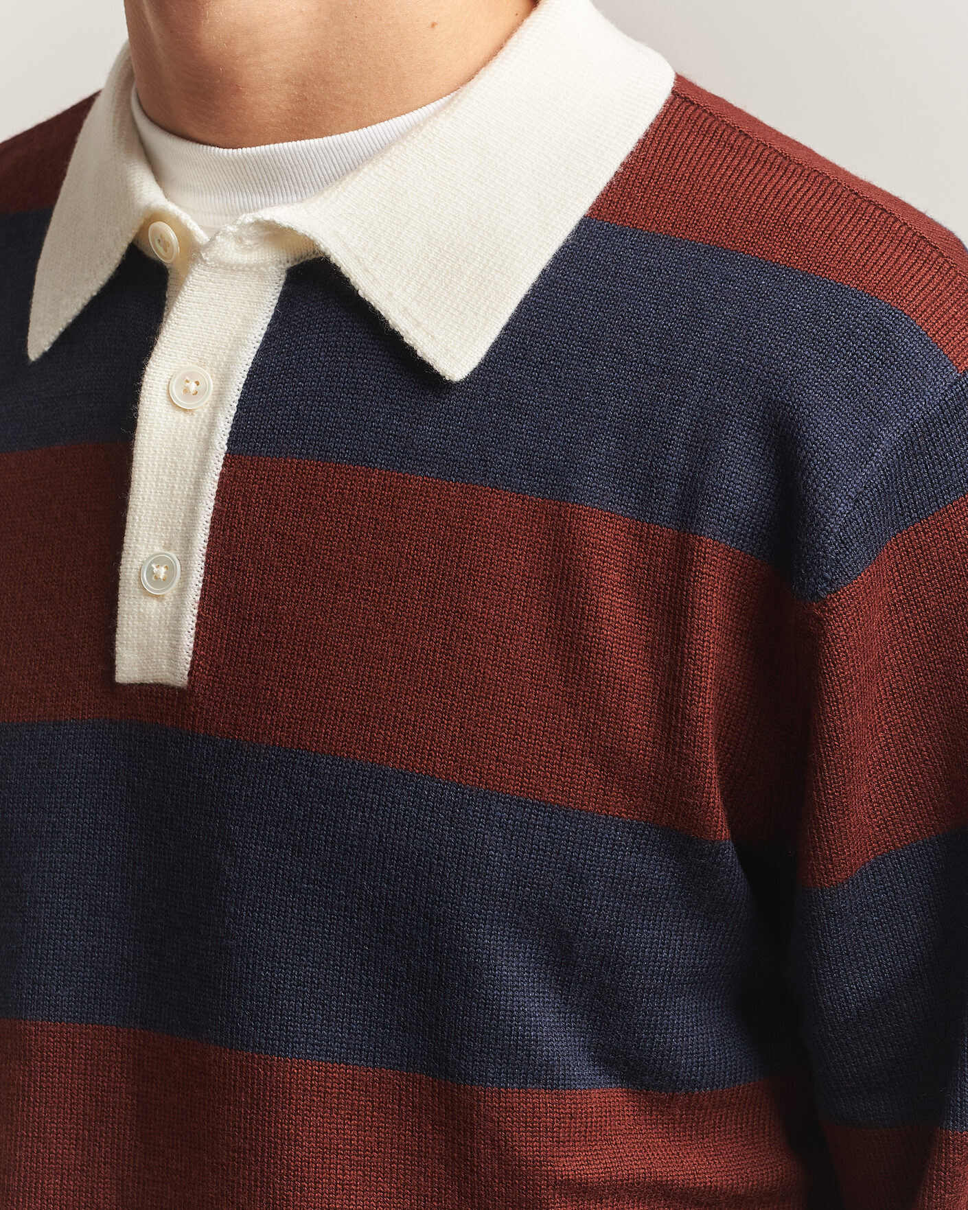 Hombres | Jerséis y prendas de punto | A Day's March | Kenny Striped Merino Rugby Sweater Rust/Navy
