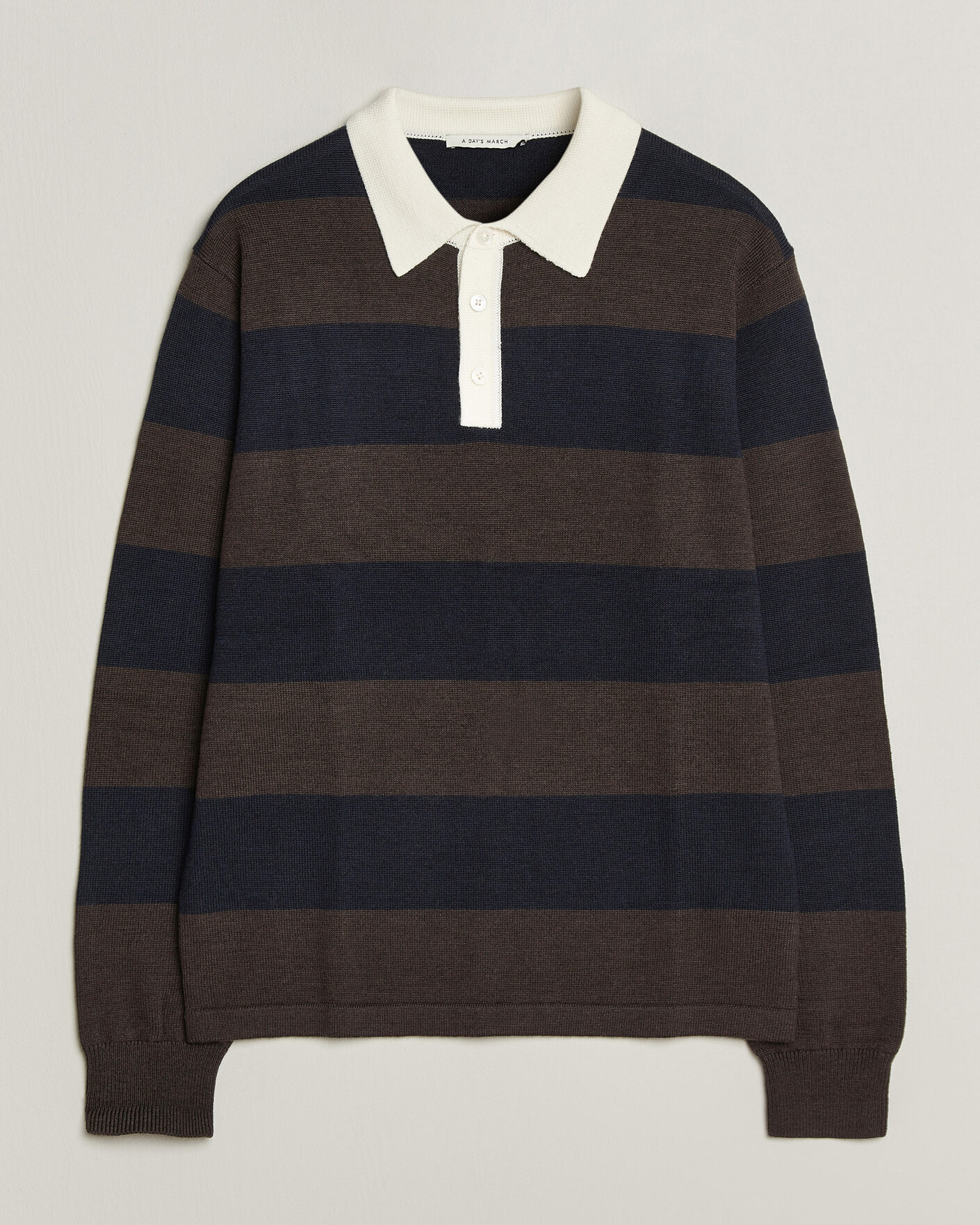 Hombres | Jerséis y prendas de punto | A Day's March | Kenny Striped Merino Rugby Sweater Brown/Navy