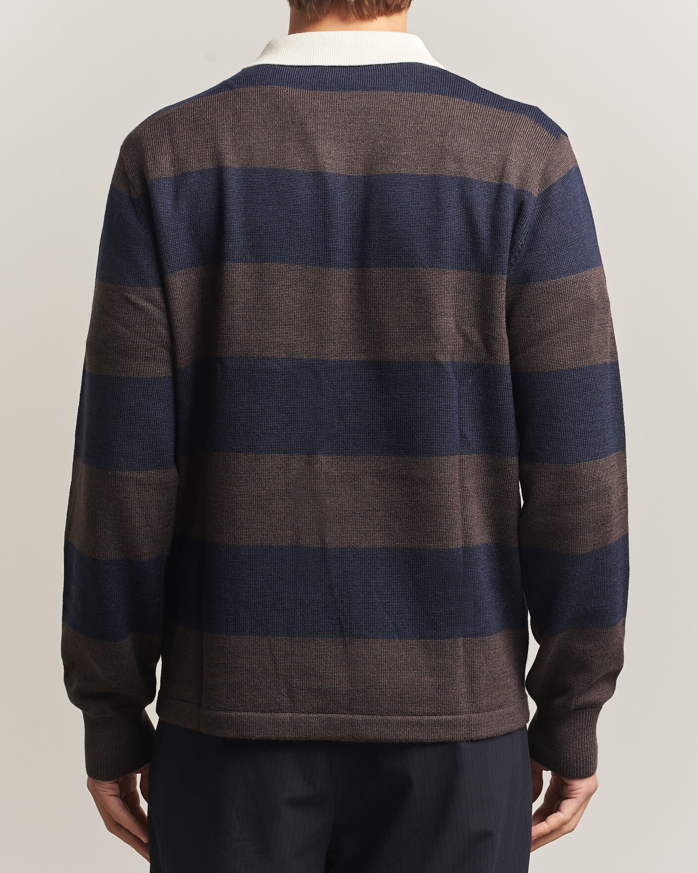 Hombres | Jerséis y prendas de punto | A Day's March | Kenny Striped Merino Rugby Sweater Brown/Navy