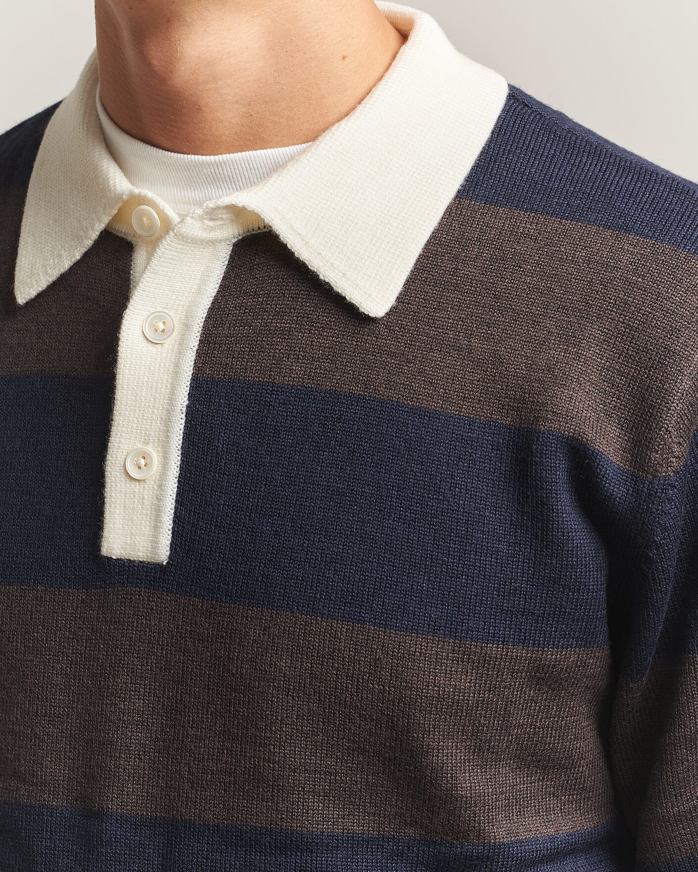 Hombres | Jerséis y prendas de punto | A Day's March | Kenny Striped Merino Rugby Sweater Brown/Navy