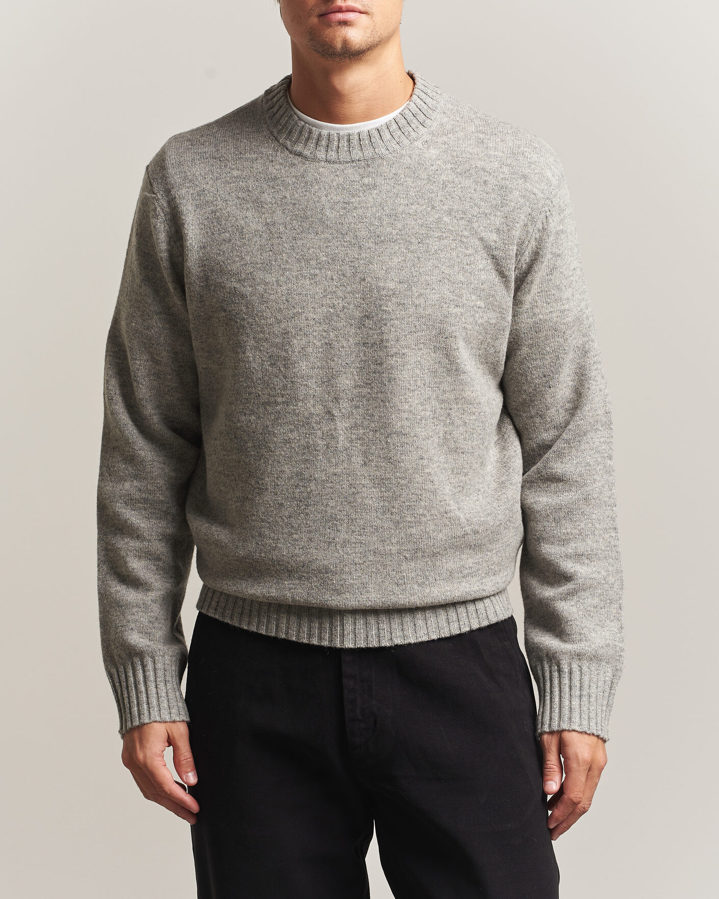 Hombres | Jerséis y prendas de punto | A Day's March | Marlow Lambswool Sweater Grey Melange