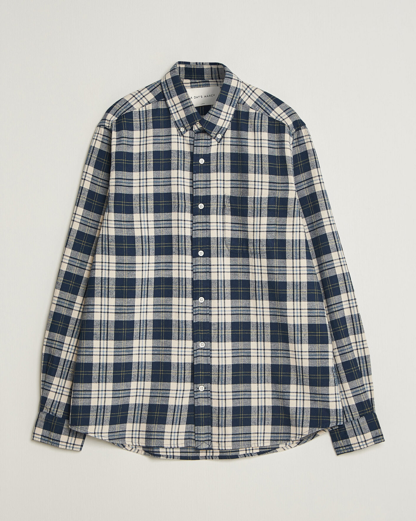 Hombres | Camisas | A Day's March | Classic Checked Flannel Shirt Navy/White