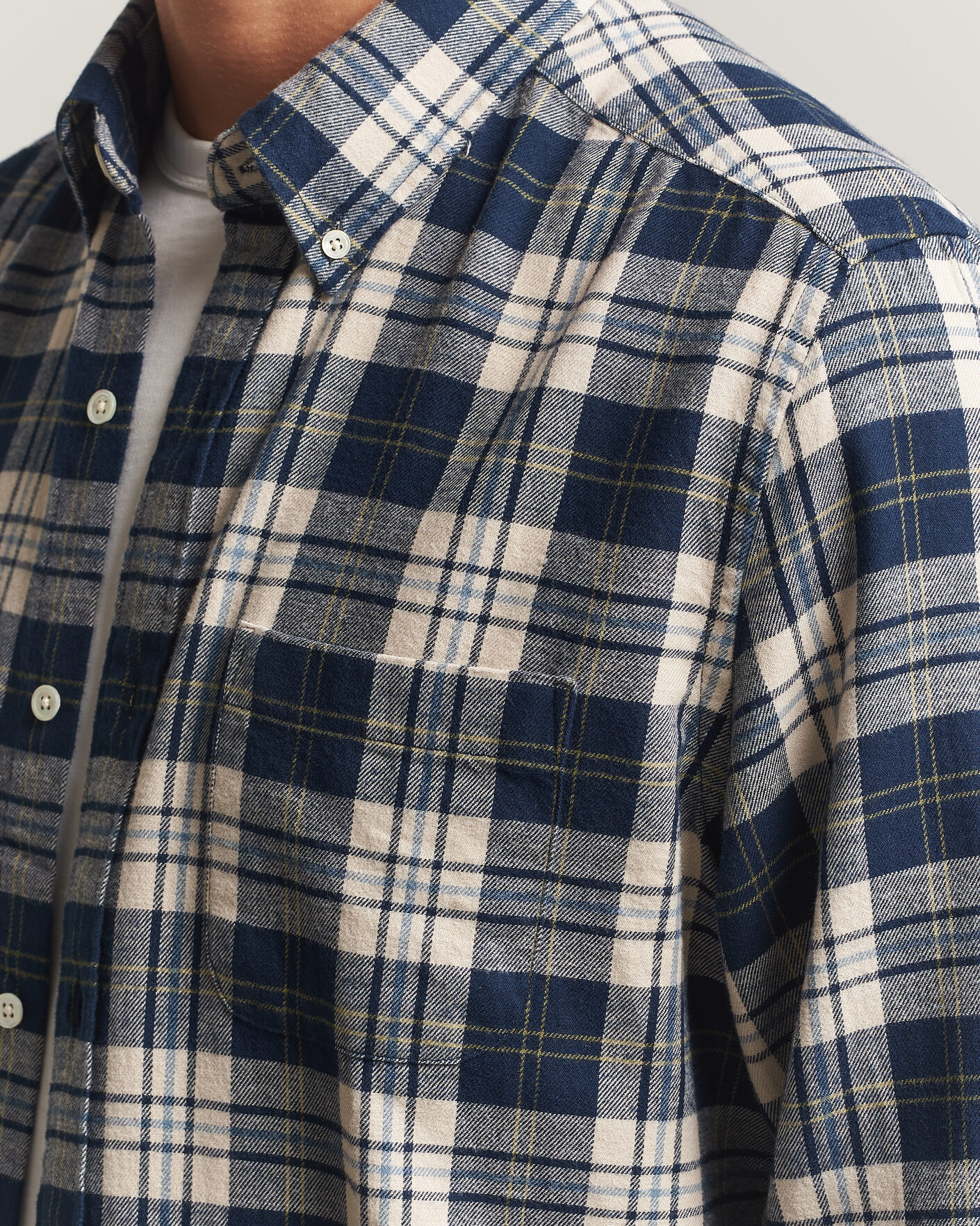 Hombres | Camisas | A Day's March | Classic Checked Flannel Shirt Navy/White