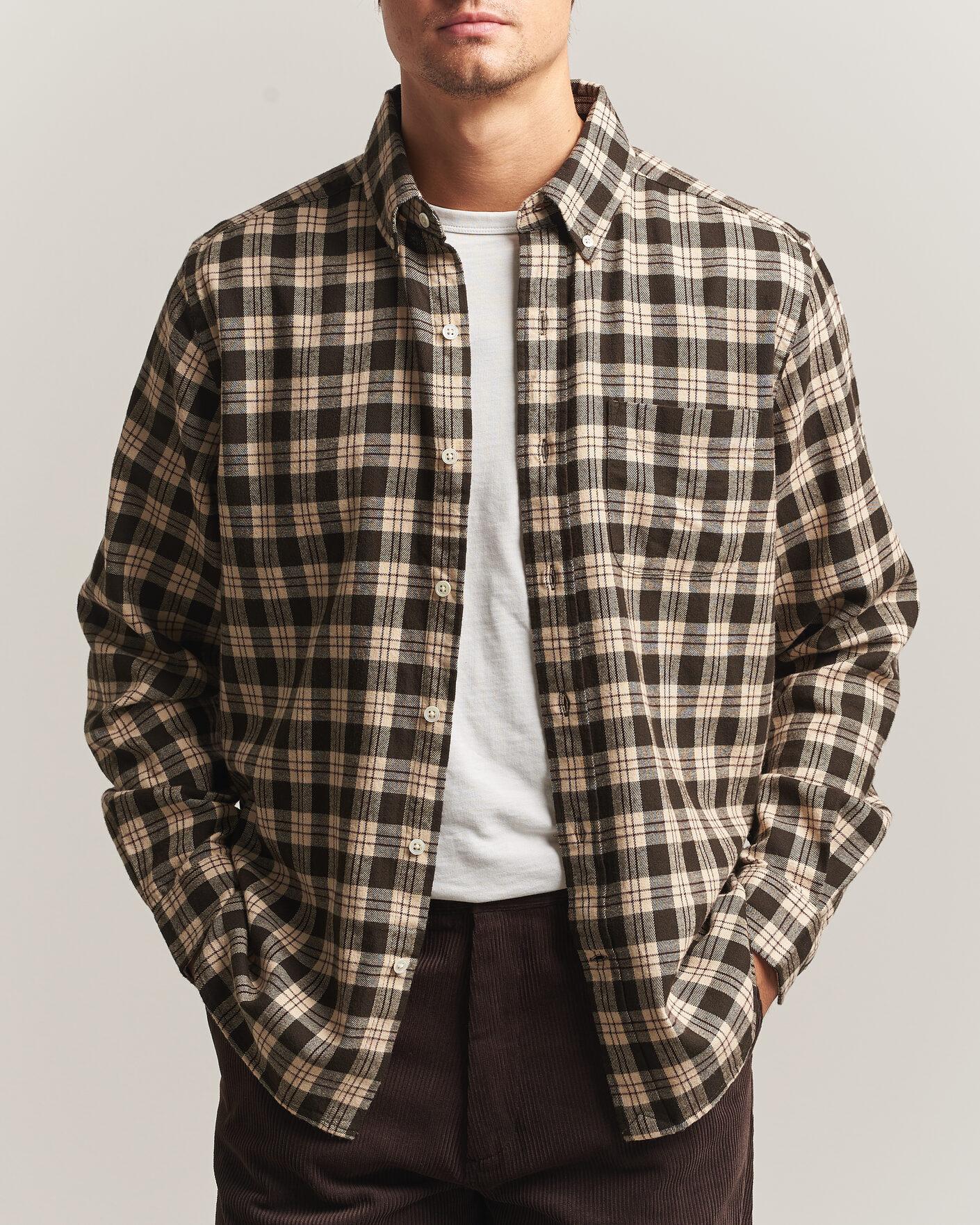 Hombres | Camisas | A Day's March | Classic Checked Flannel Shirt Brown/Sand