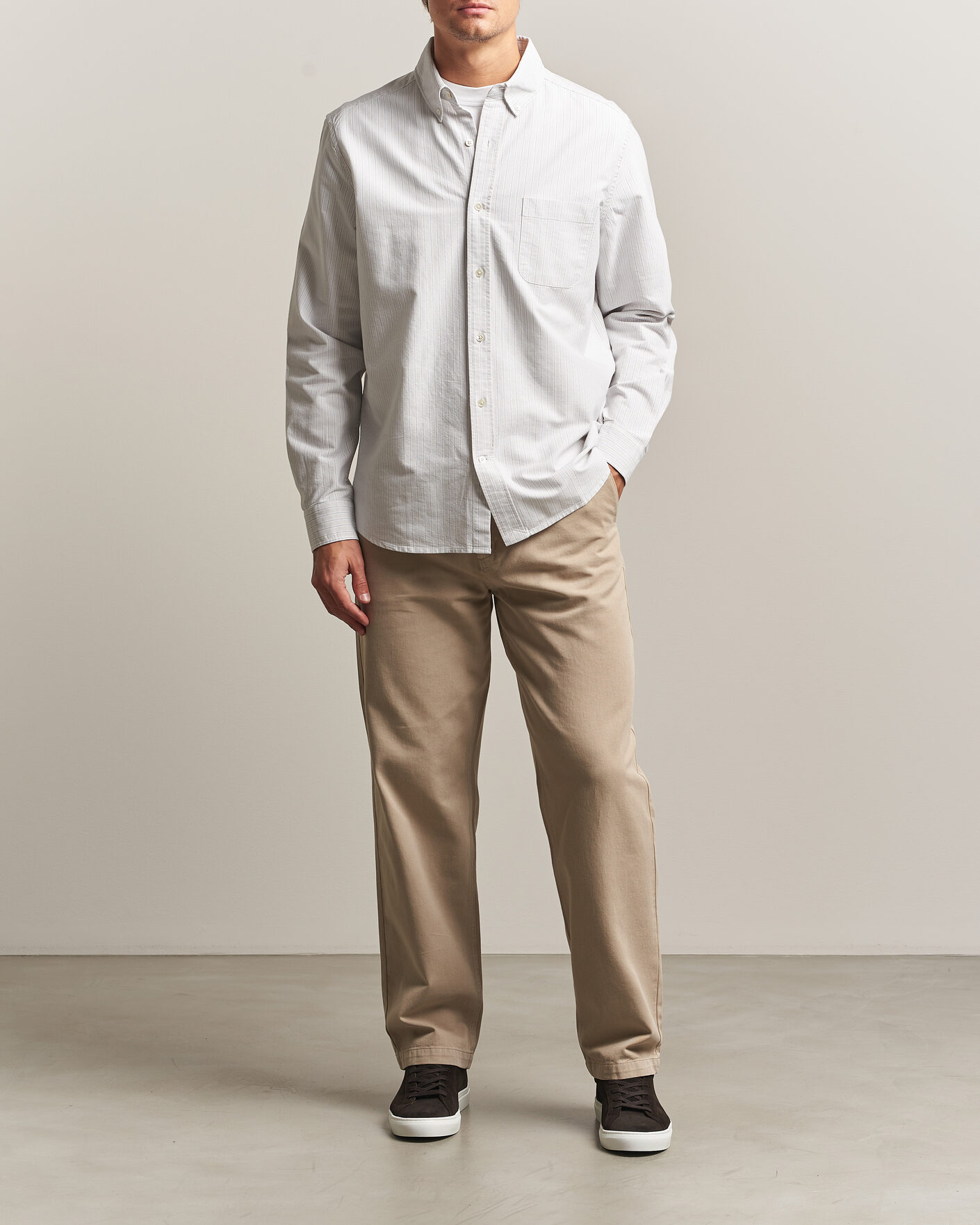 Hombres | Camisas | A Day's March | Classic Flag Striped Oxford Shirt Grey/White