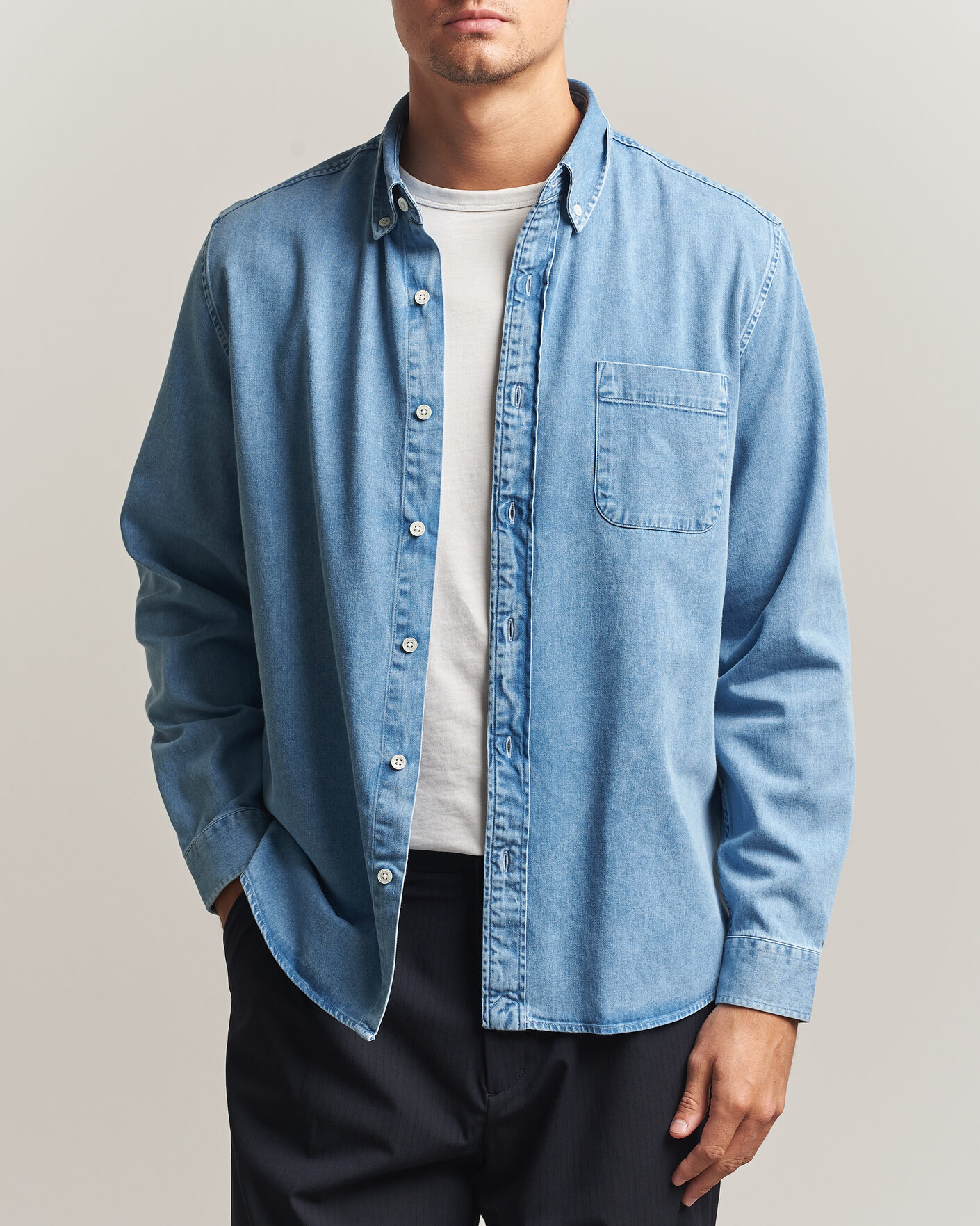 Hombres | Camisas | A Day's March | Original Button Down Denim Shirt Light Blue