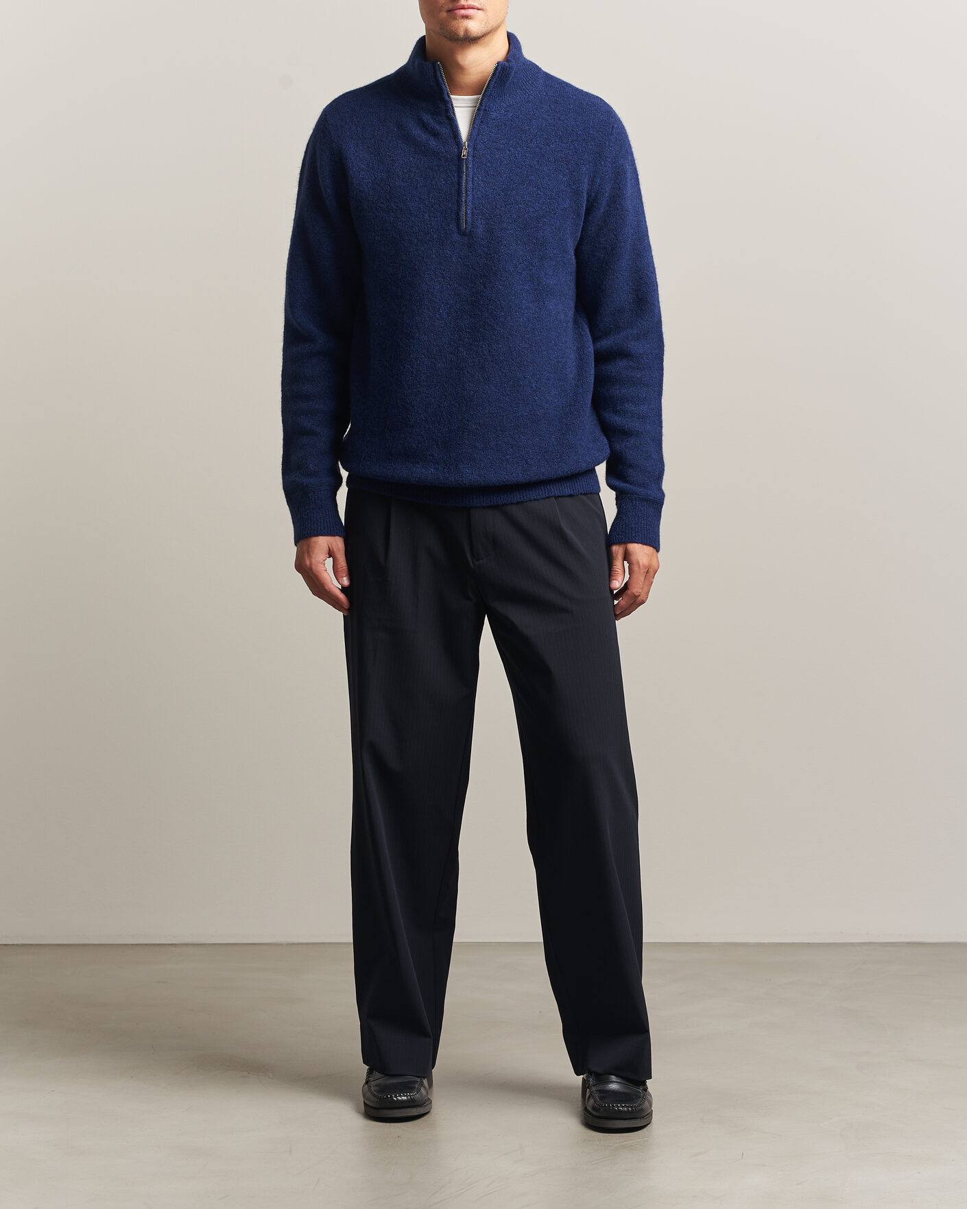 Hombres | Jerséis y prendas de punto | Filippa K | Andrew Yak Knitted Half Zip Deep Blue
