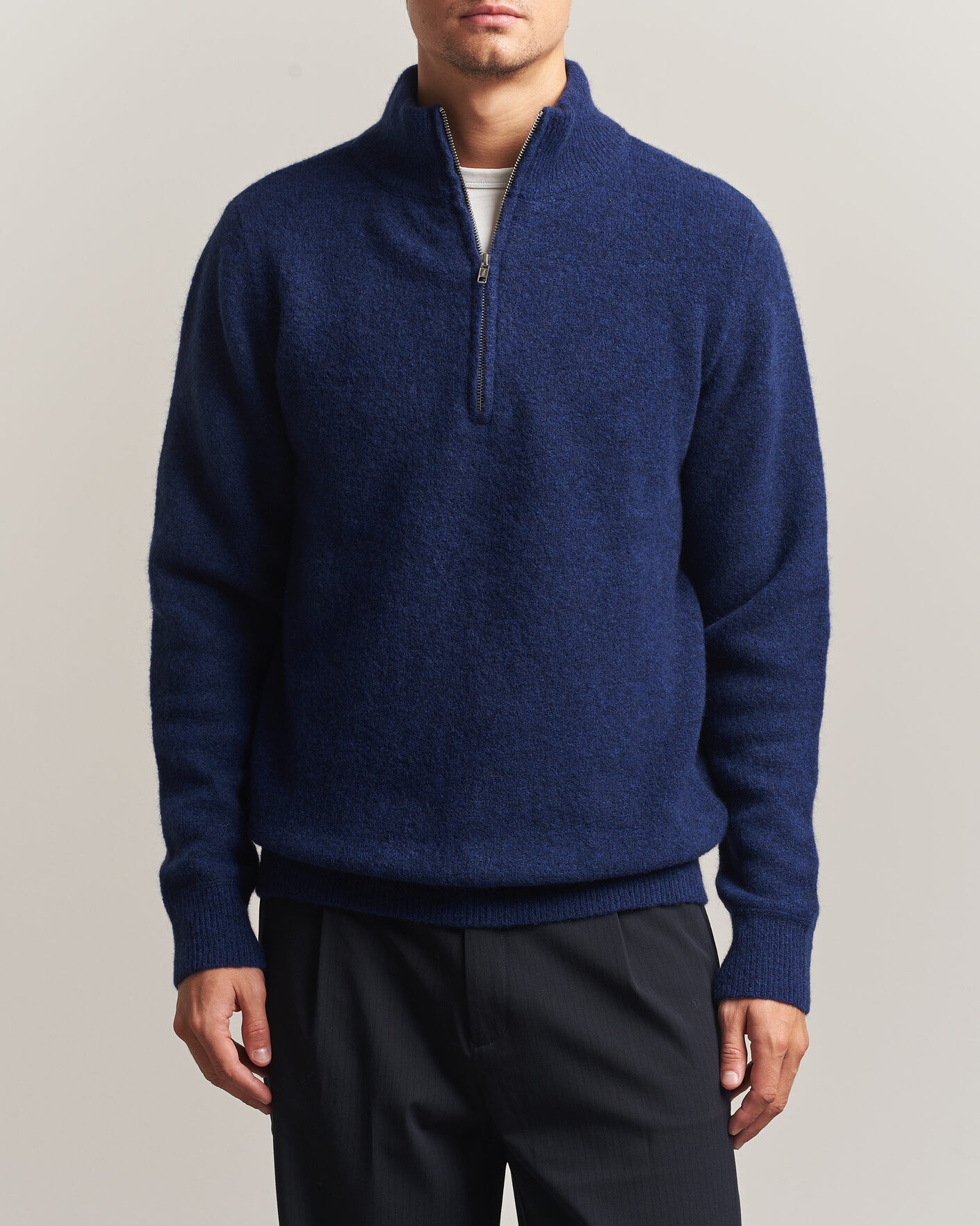 Hombres | Jerséis y prendas de punto | Filippa K | Andrew Yak Knitted Half Zip Deep Blue