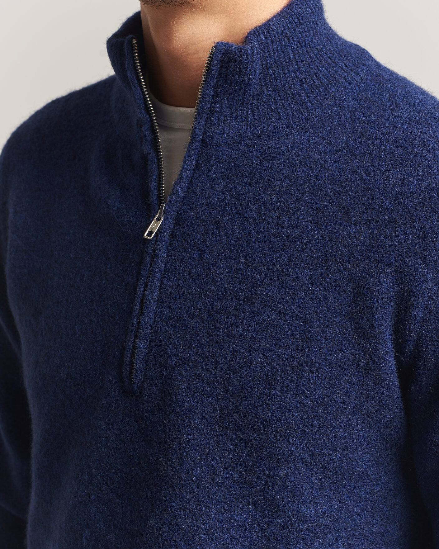 Hombres | Jerséis y prendas de punto | Filippa K | Andrew Yak Knitted Half Zip Deep Blue