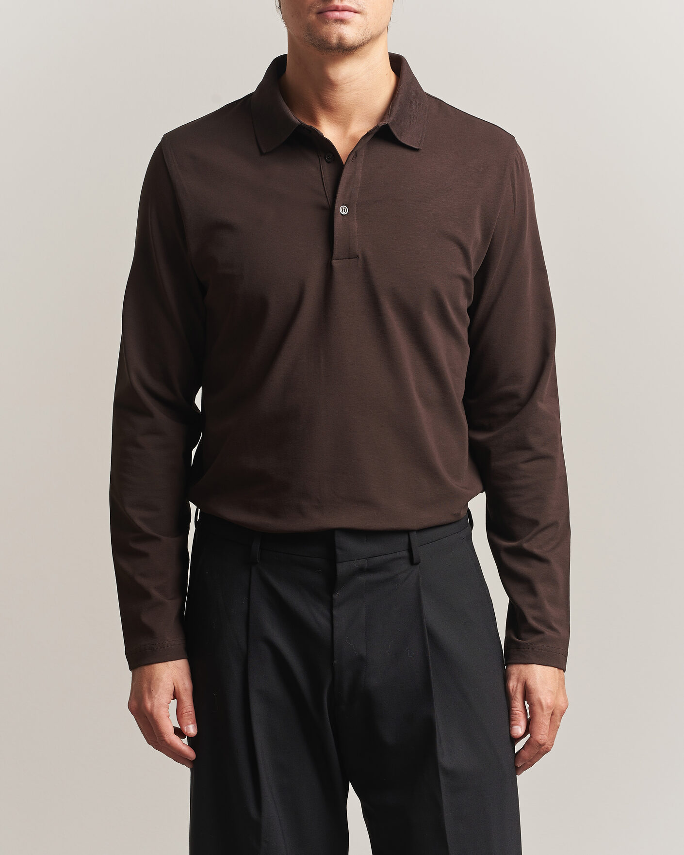 Hombres | Polos | Filippa K | Luke Lycra Polo Shirt Dark Chocolate